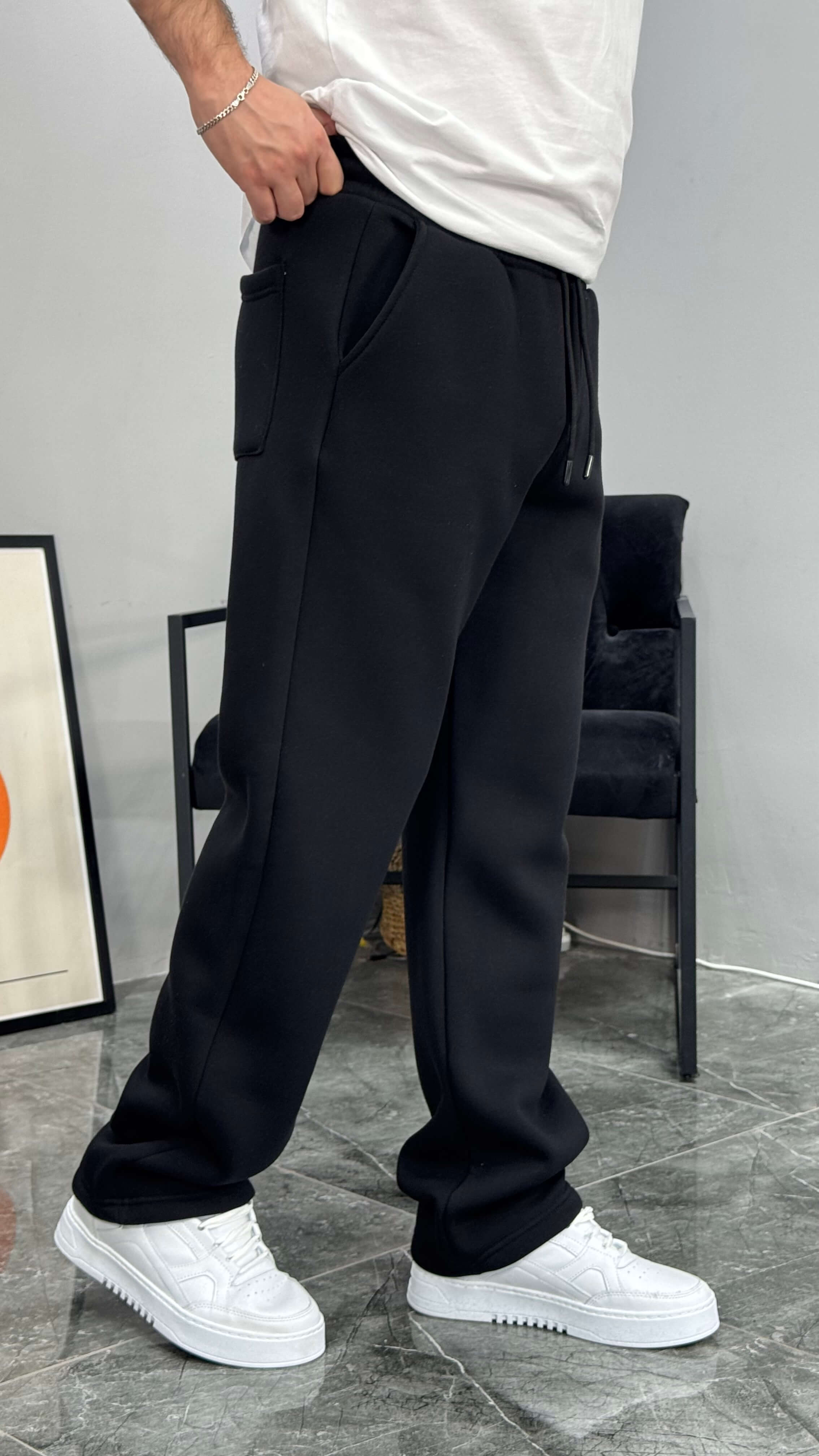 Baven Şardonlu Baggy Kalıp Eşofman - Siyah