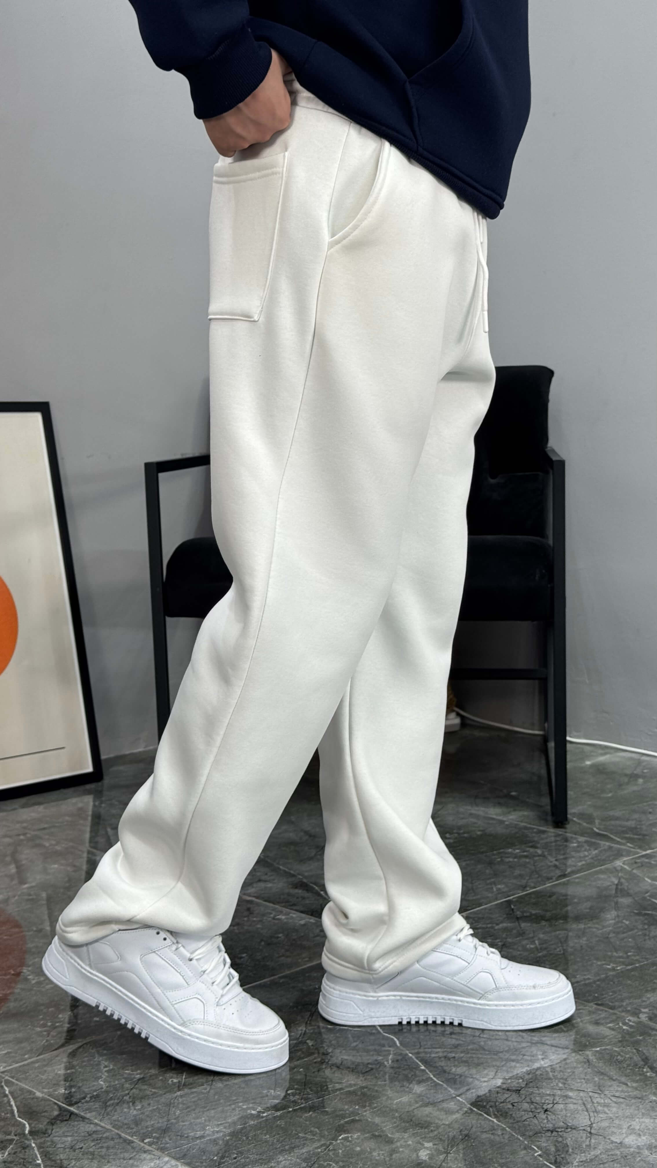 Baven Şardonlu Baggy Kalıp Eşofman - Beyaz