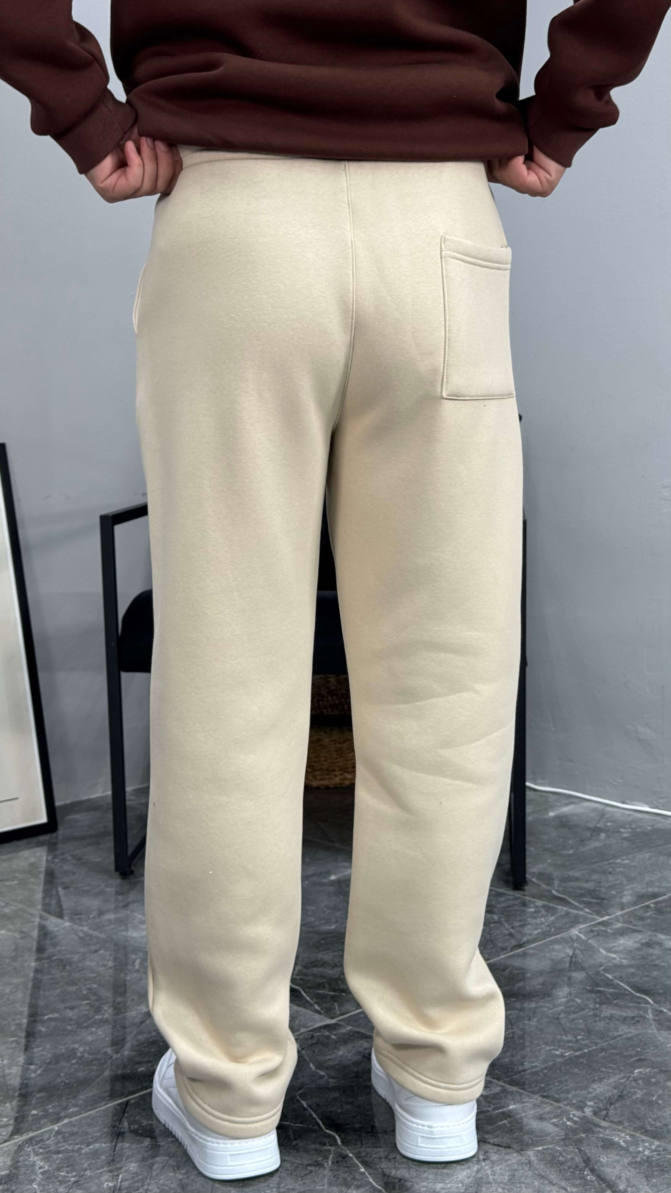 Baven Şardonlu Baggy Kalıp Eşofman - Krem