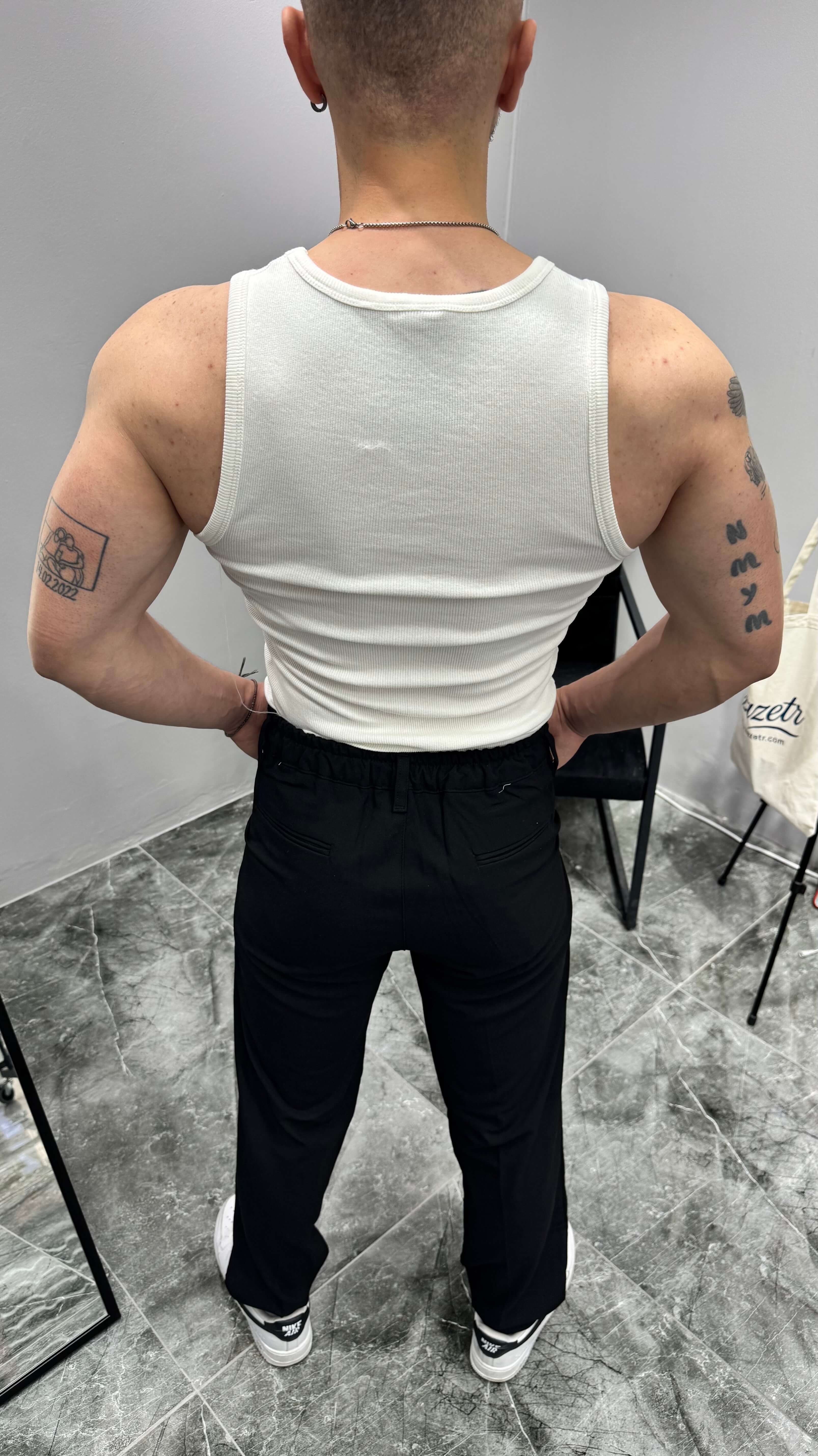 Fitilli Slimfit Erkek Atlet Beyaz
