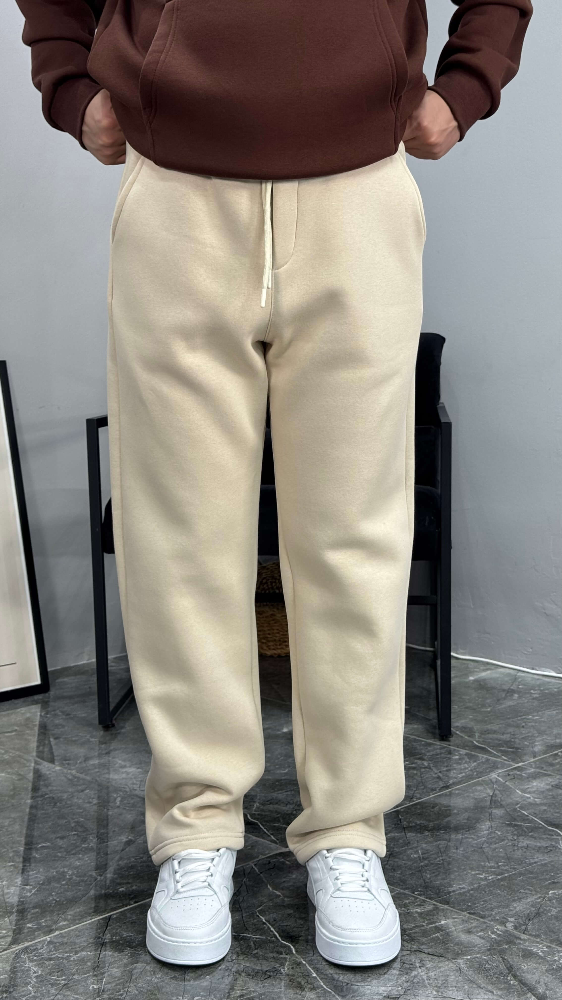 Baven Şardonlu Baggy Kalıp Eşofman - Krem