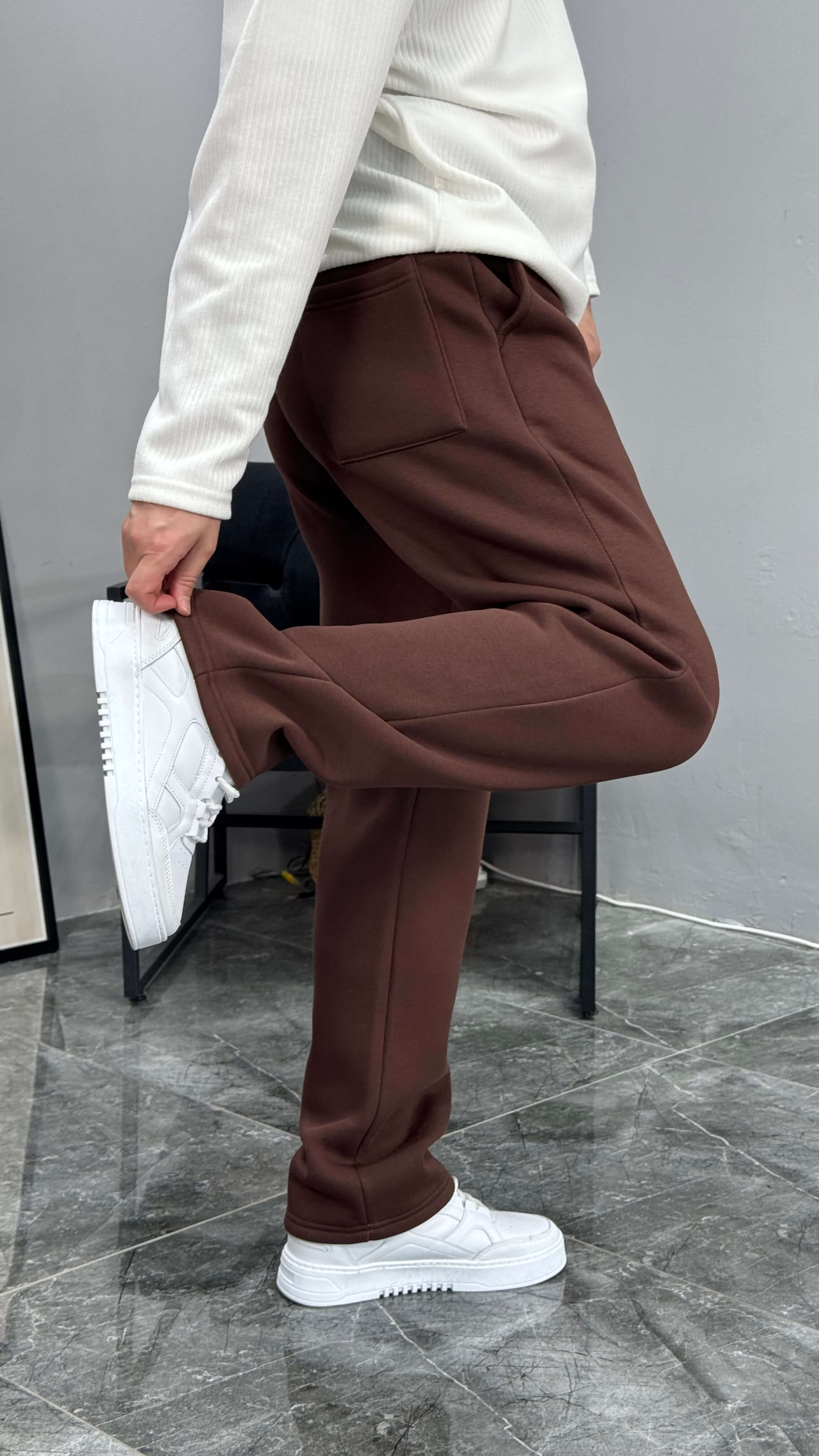 Baven Şardonlu Baggy Kalıp Eşofman - Kahve