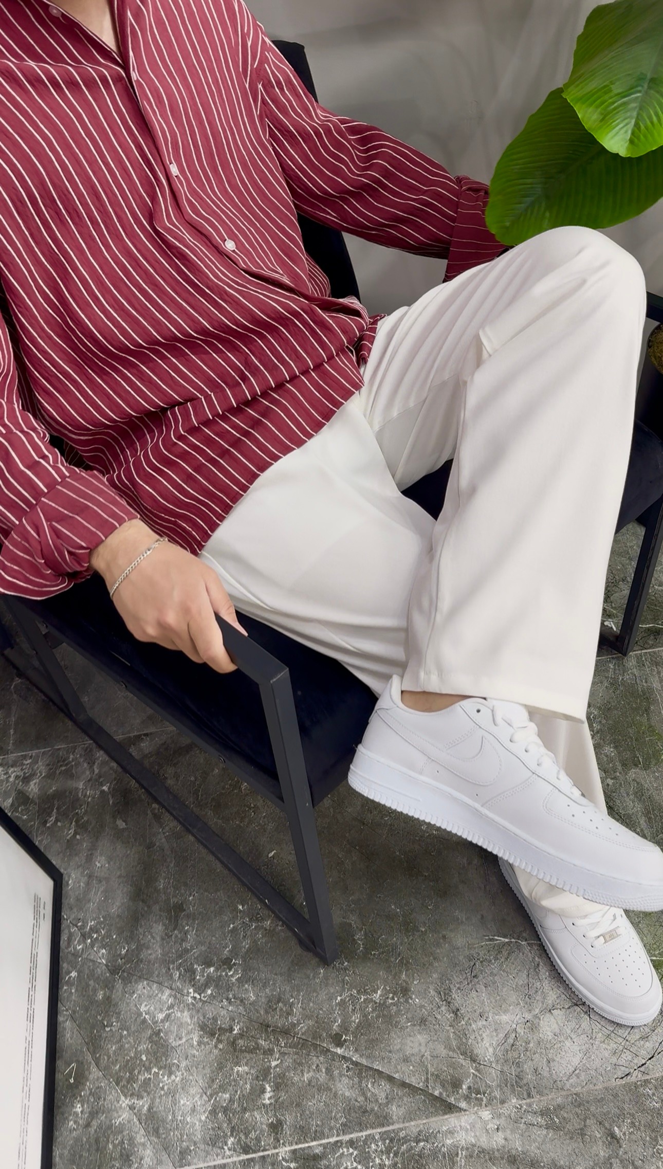 Çizgi Detay Oversize Kalıp Crinkle Kumaş Erkek Gömlek - Bordo