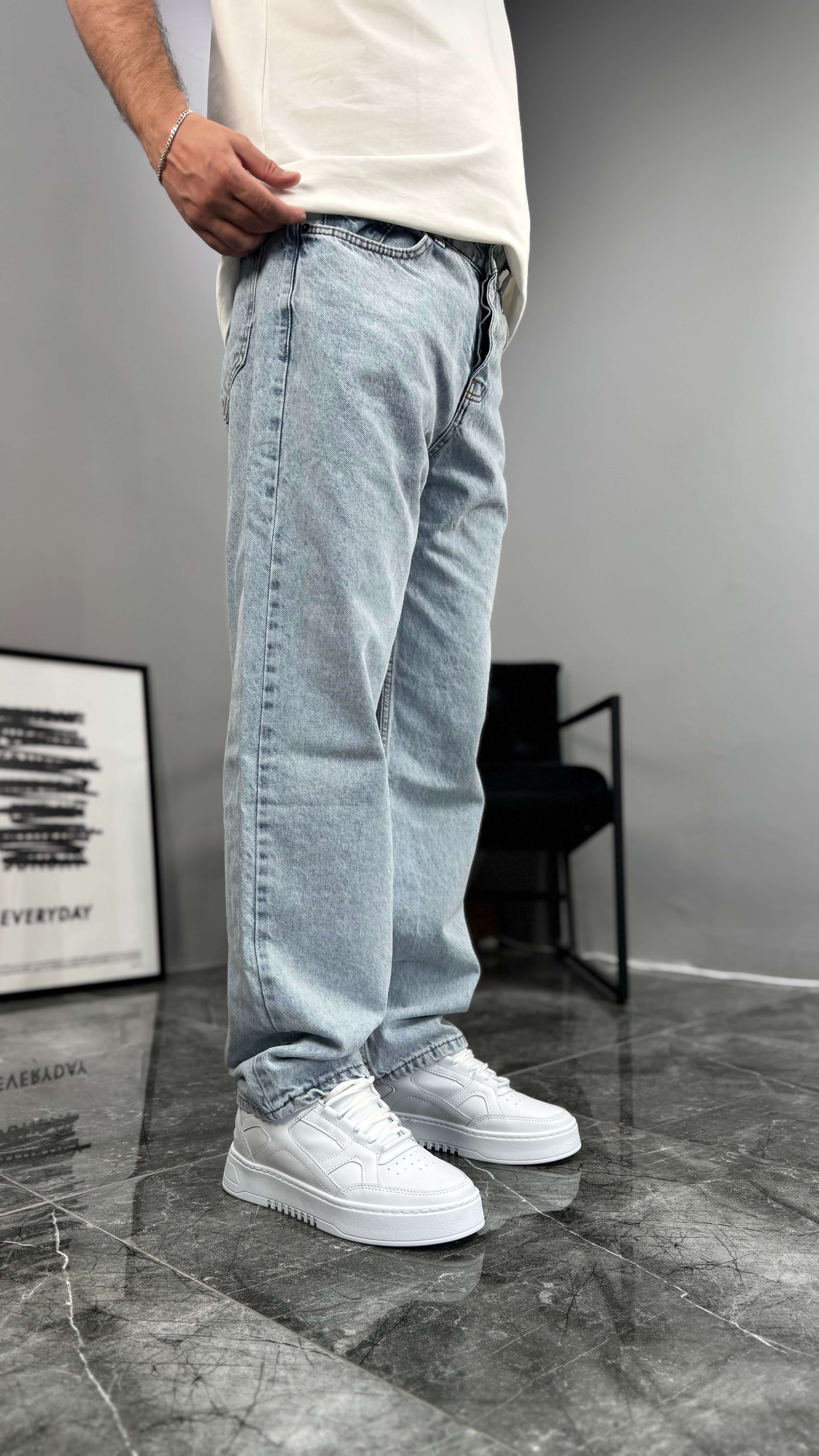 Retro Blue Baggy Jean - Ice Blue