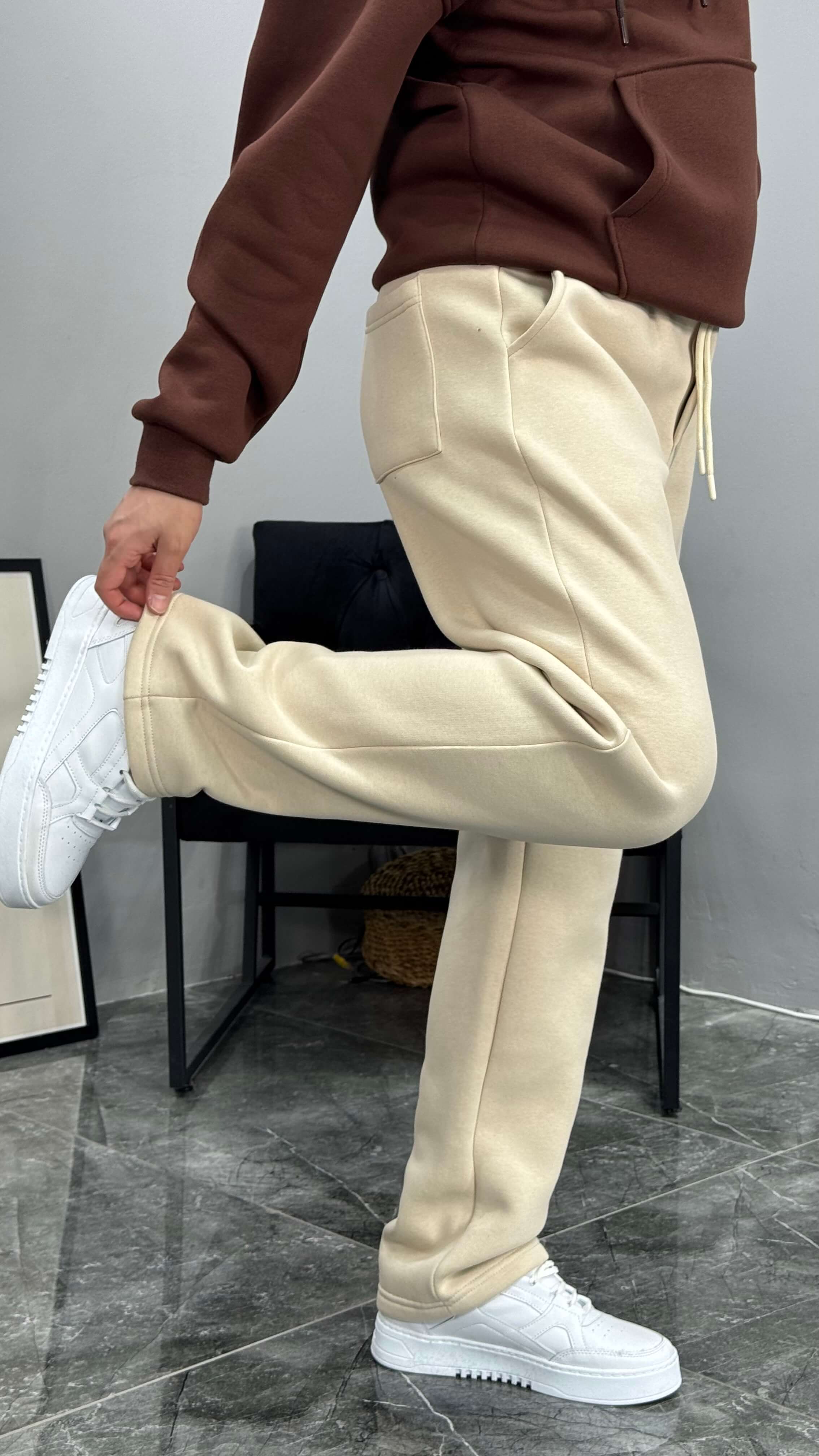 Baven Şardonlu Baggy Kalıp Eşofman - Krem