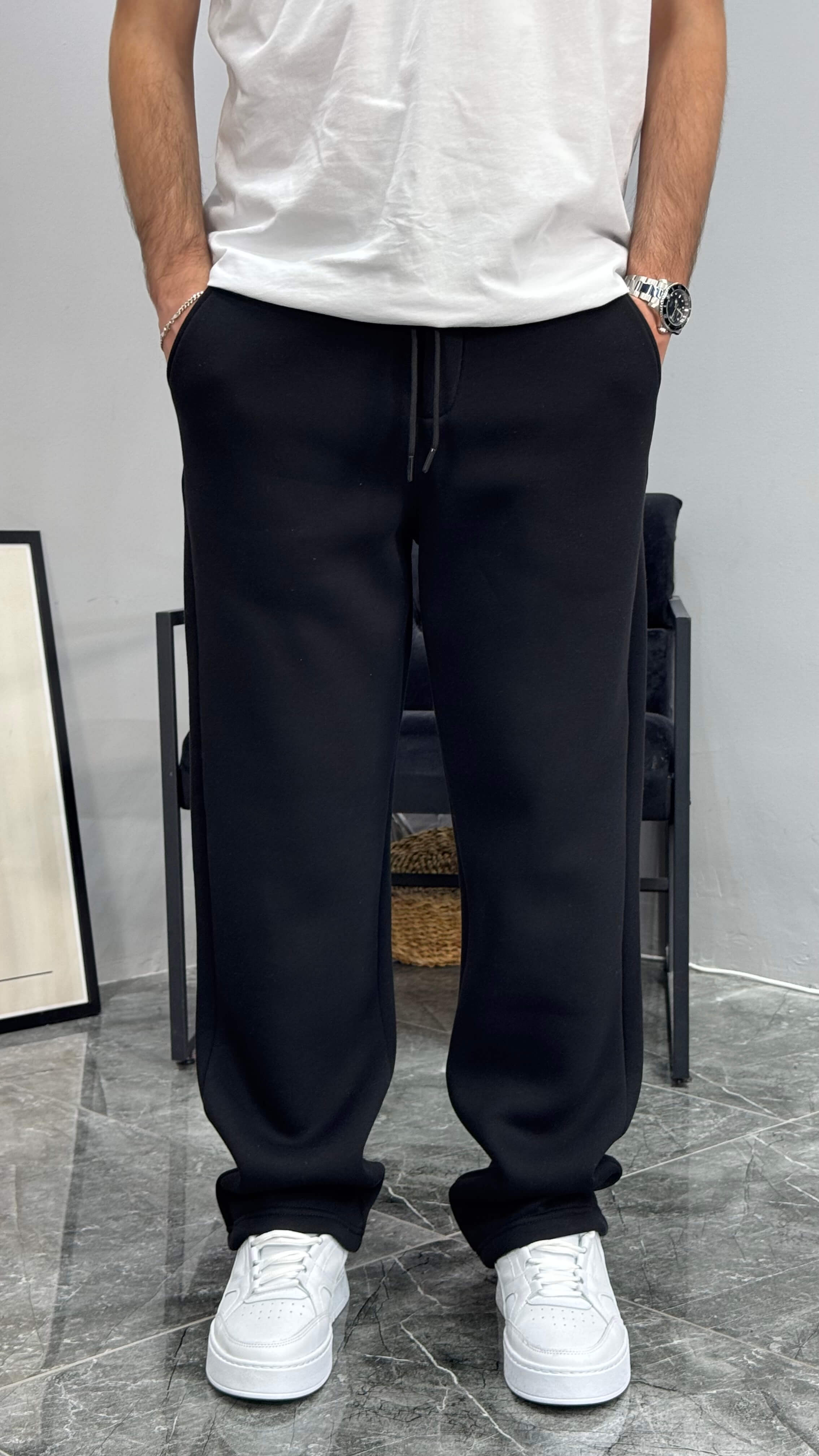 Baven Şardonlu Baggy Kalıp Eşofman - Siyah