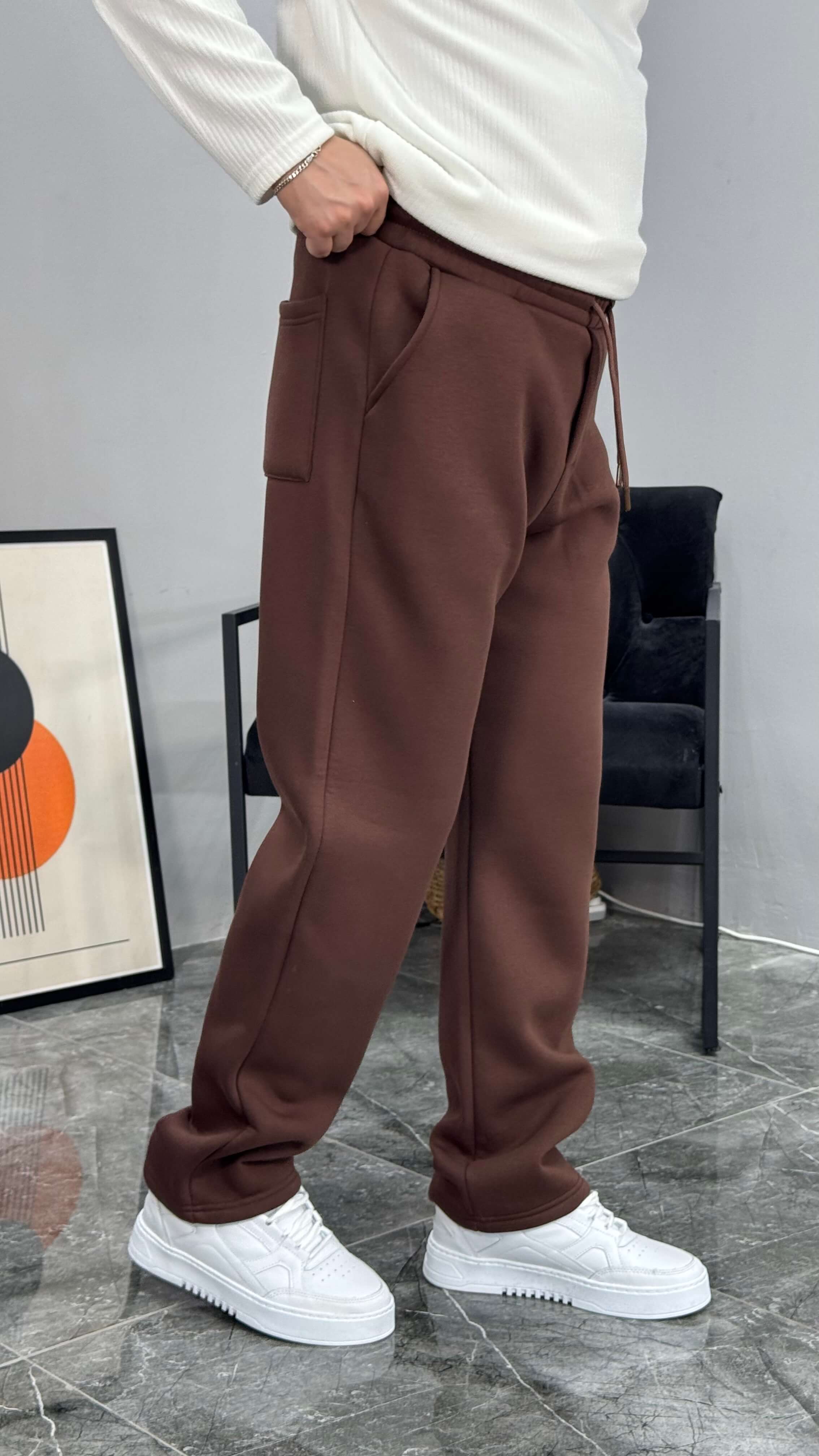 Baven Şardonlu Baggy Kalıp Eşofman - Kahve