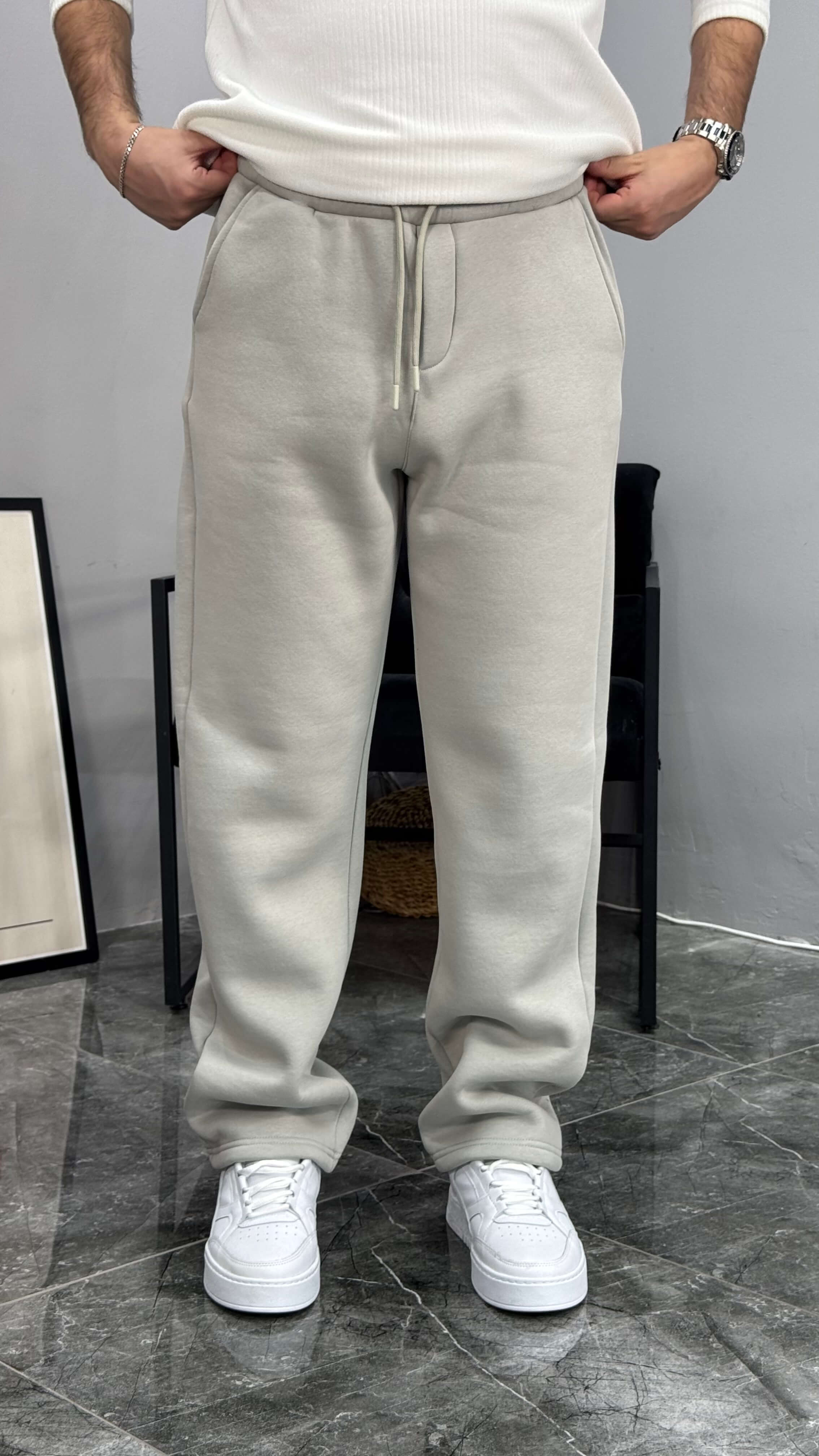 Baven Şardonlu Baggy Kalıp Eşofman - Taş