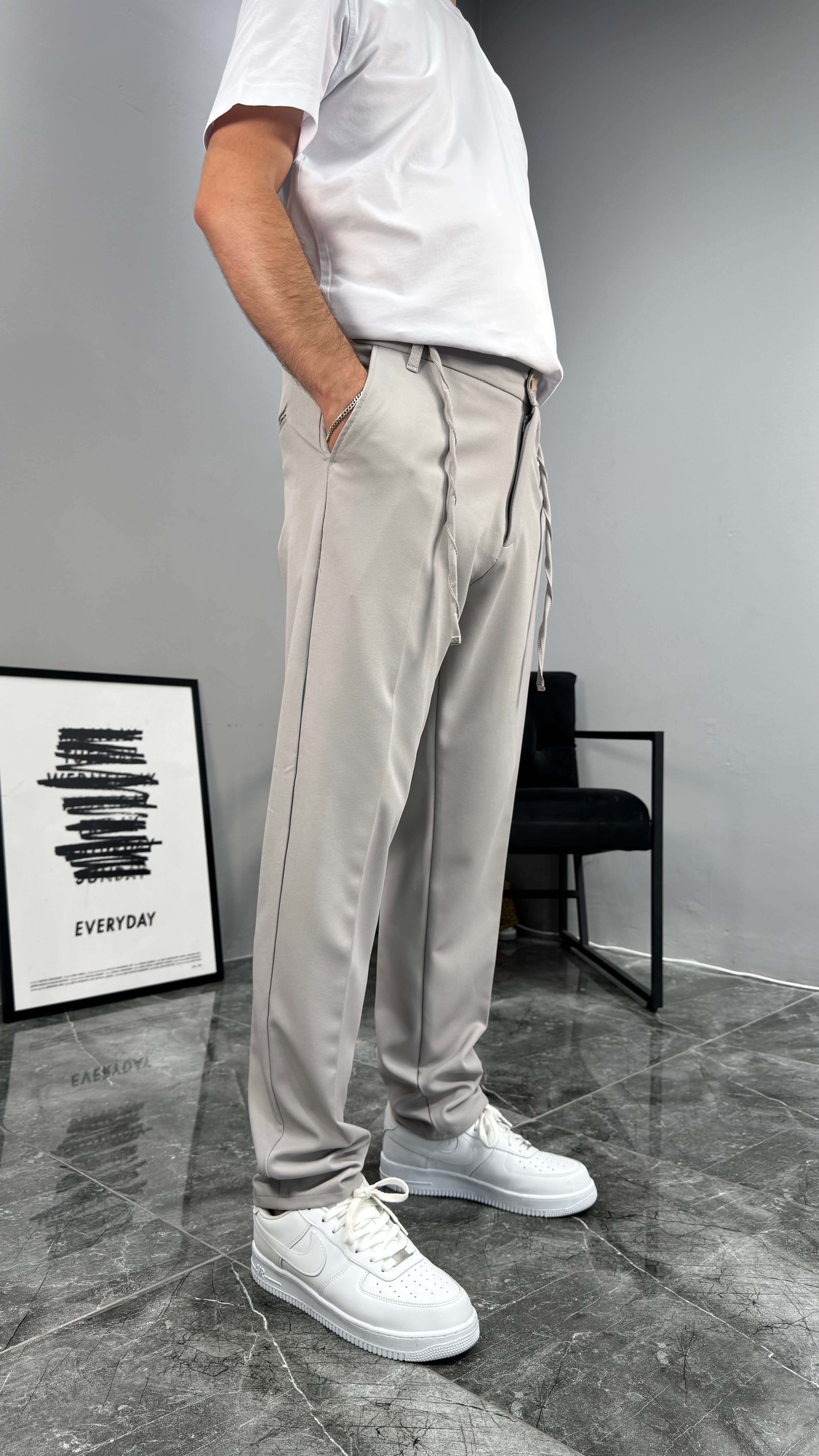 Regular İpli Premium Kumaş Pantolon - Gri