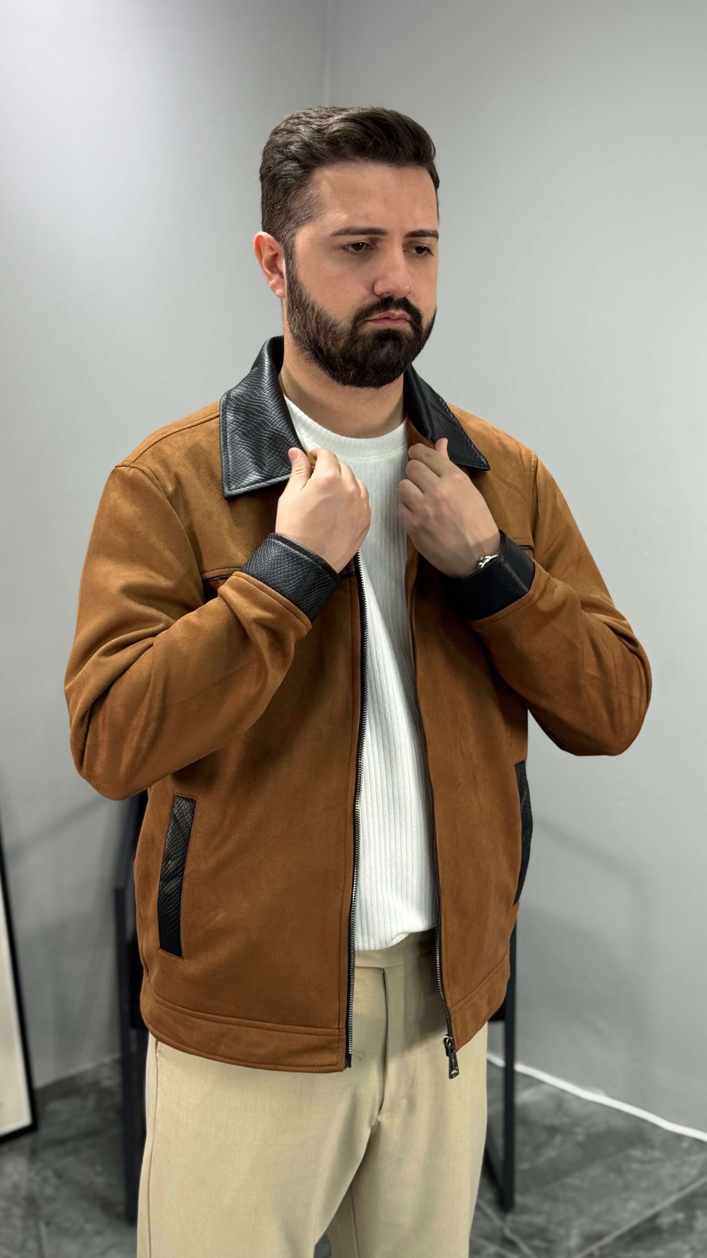 Lorvien Deri Detay Süet Ceket