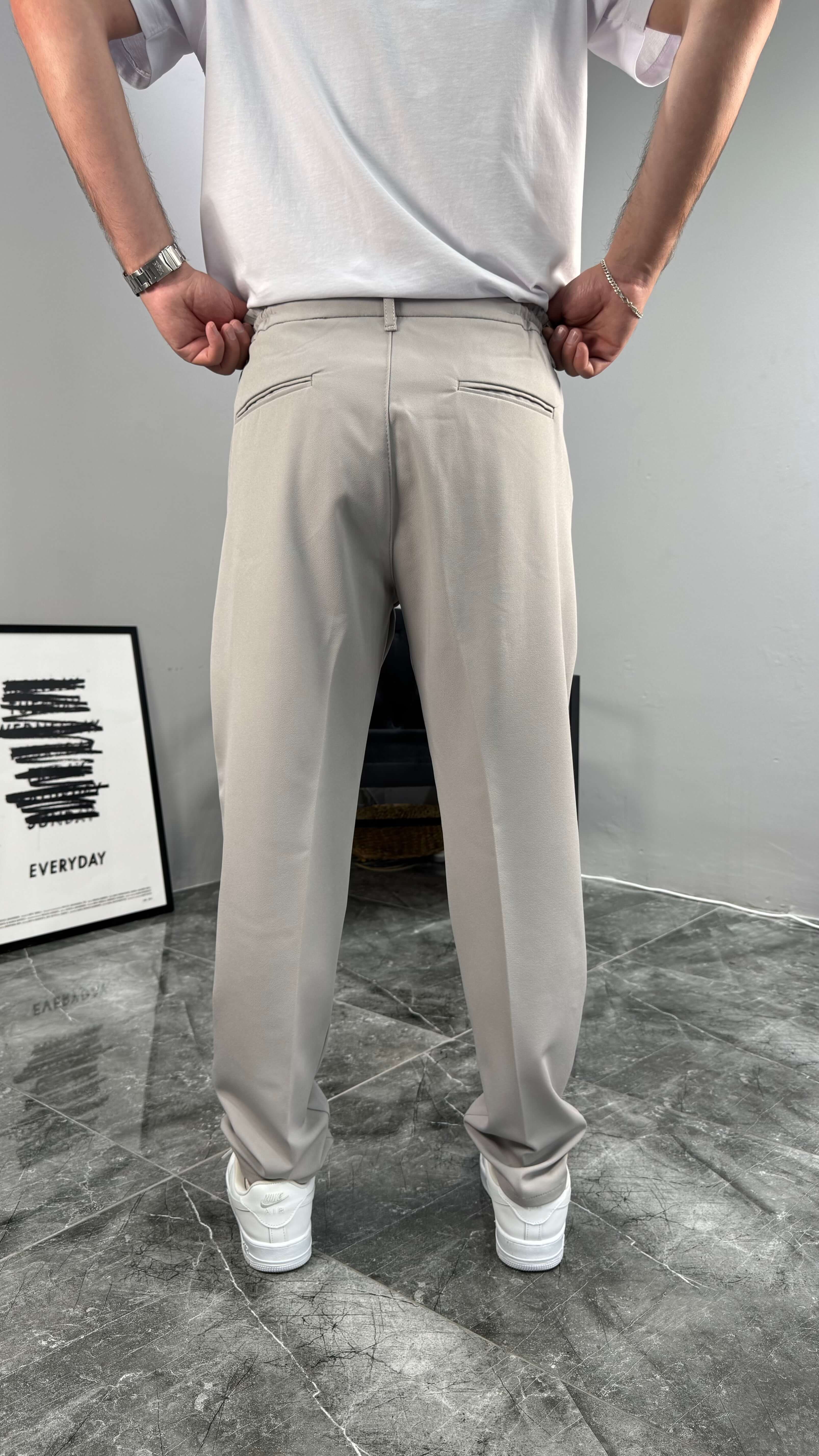 Regular İpli Premium Kumaş Pantolon - Gri