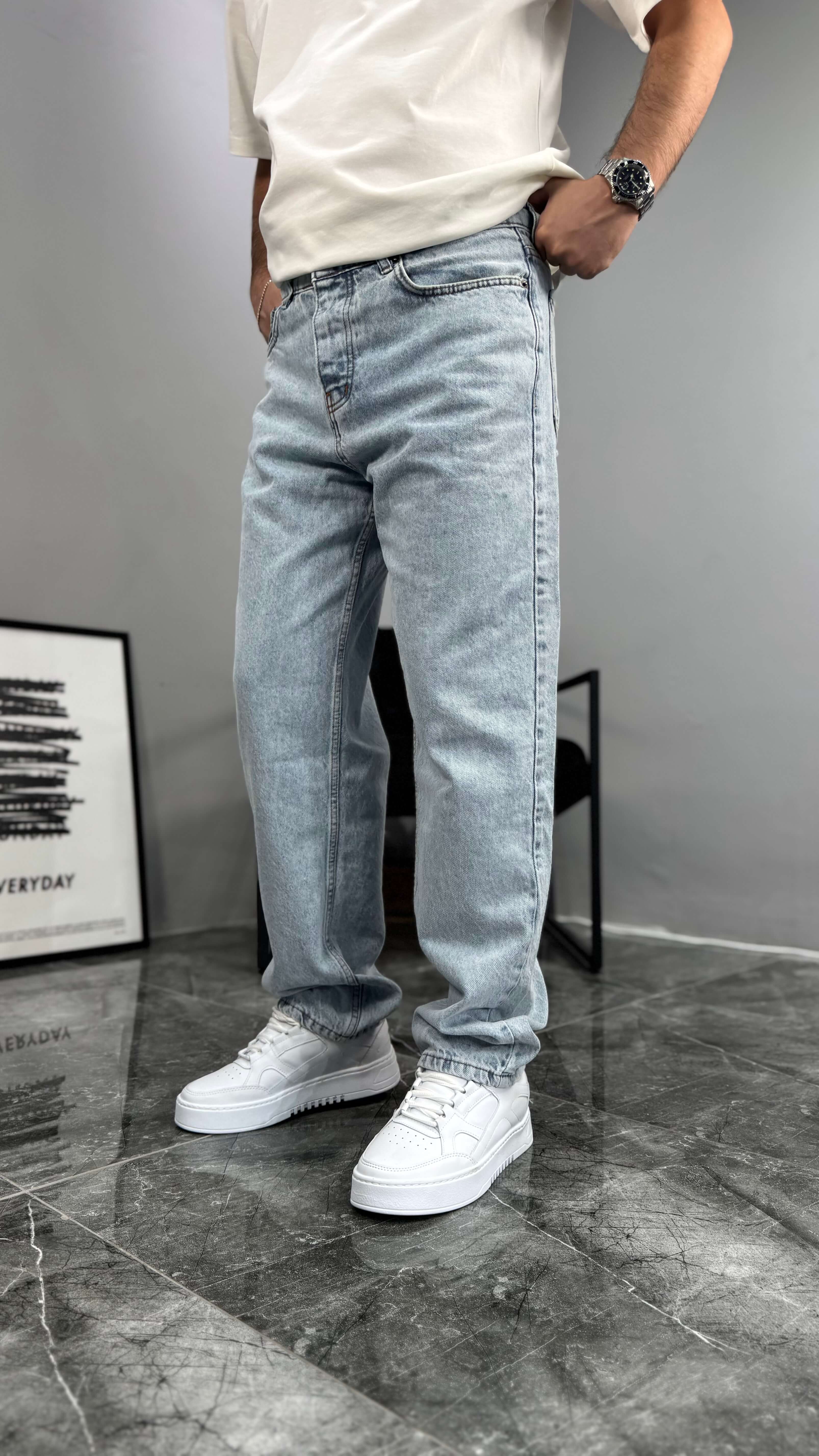 Retro Blue Baggy Jean - Ice Blue