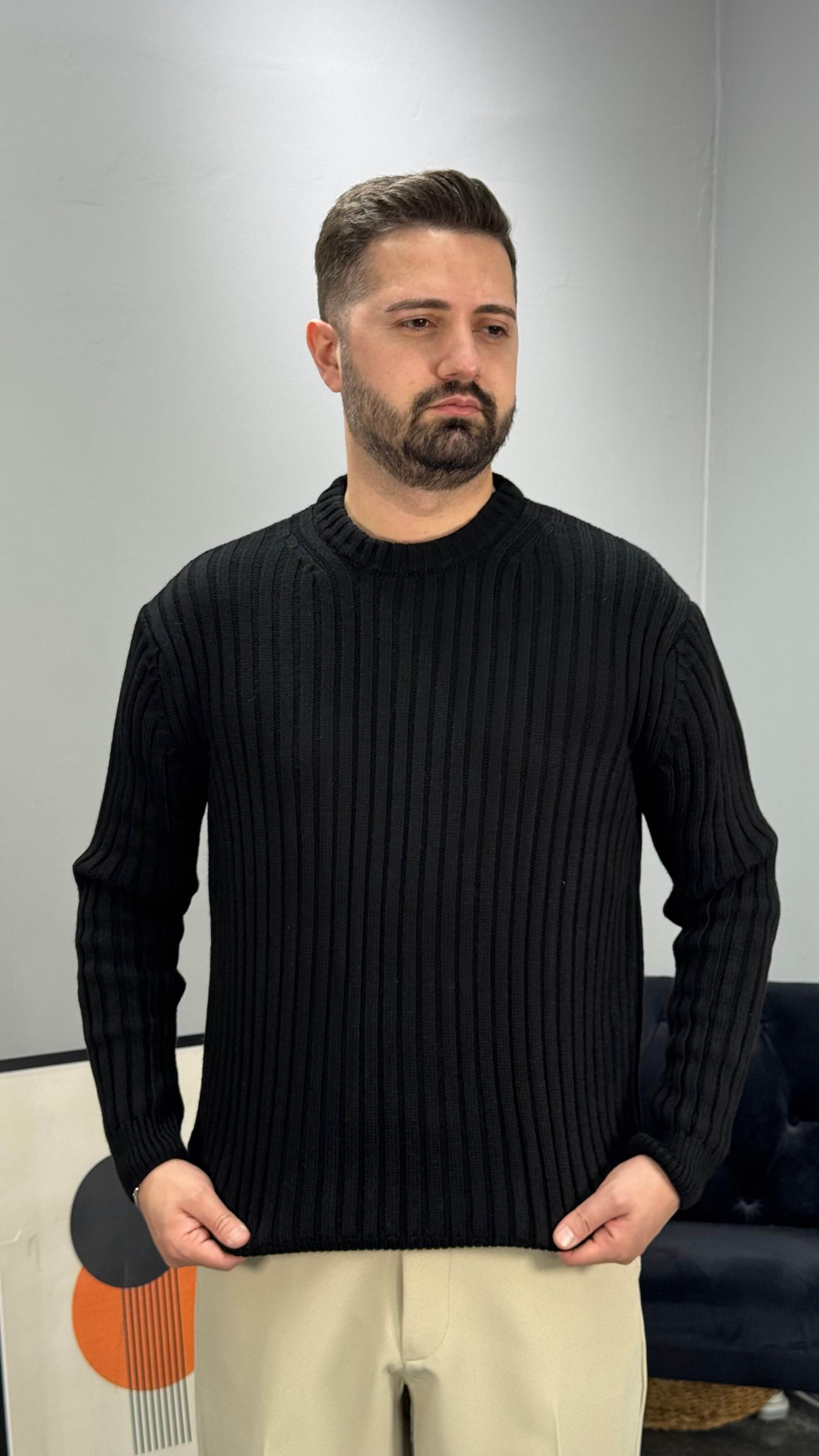 Oslin Premium Gramajlı Erkek Kazak - Siyah