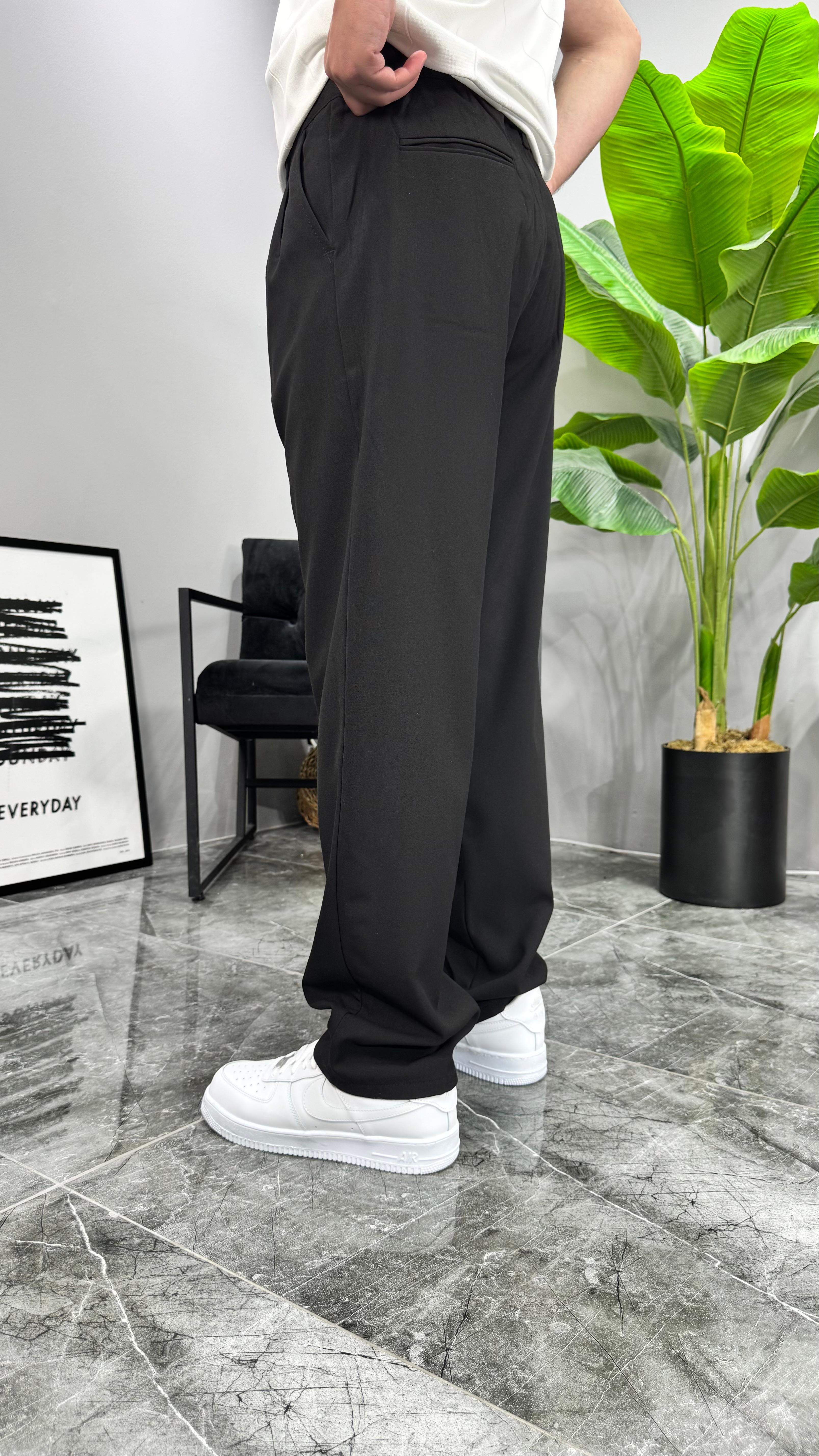 Premium Kemerli Baggy Erkek Pantolon - Siyah