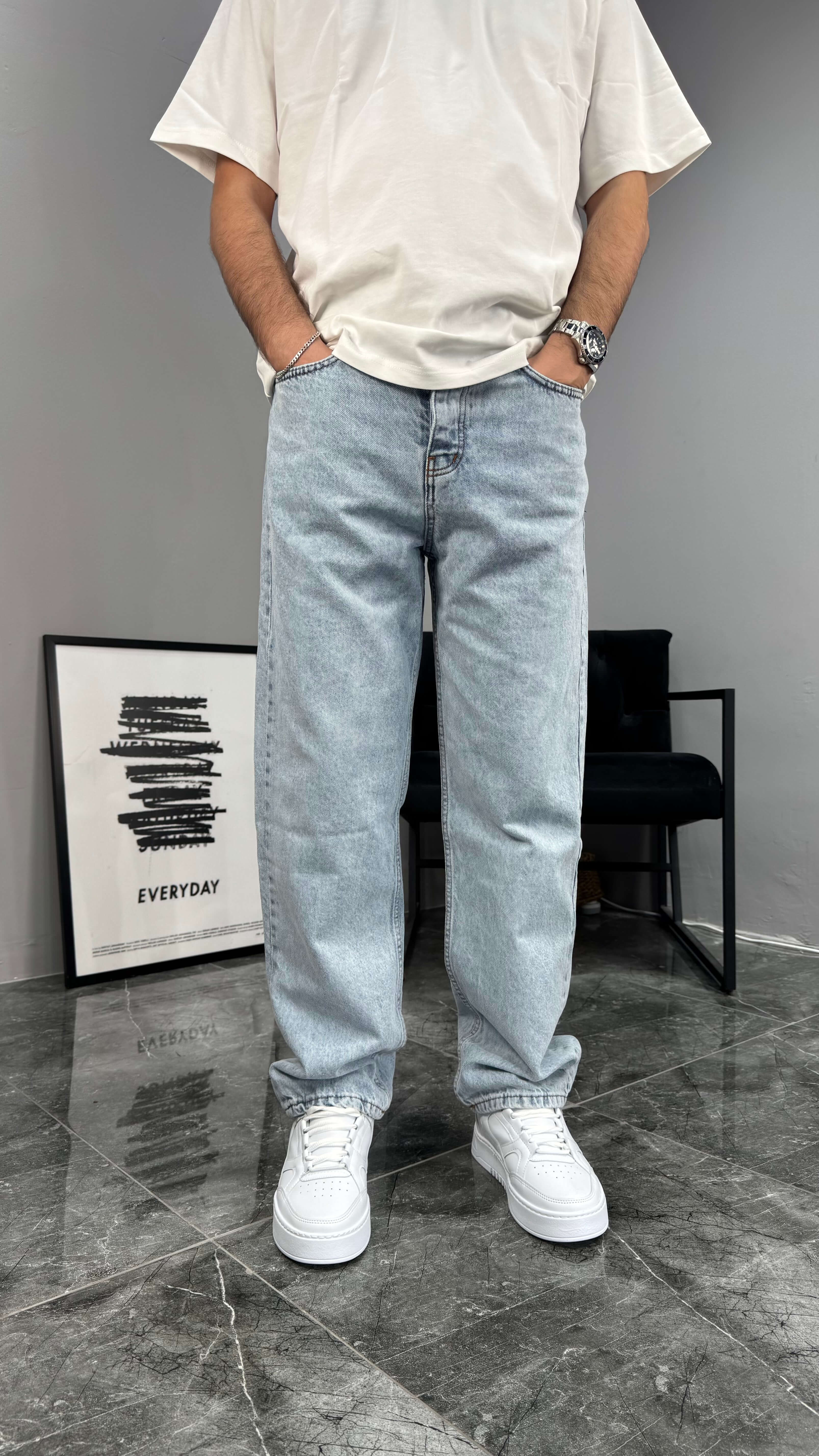 Retro Blue Baggy Jean - Ice Blue