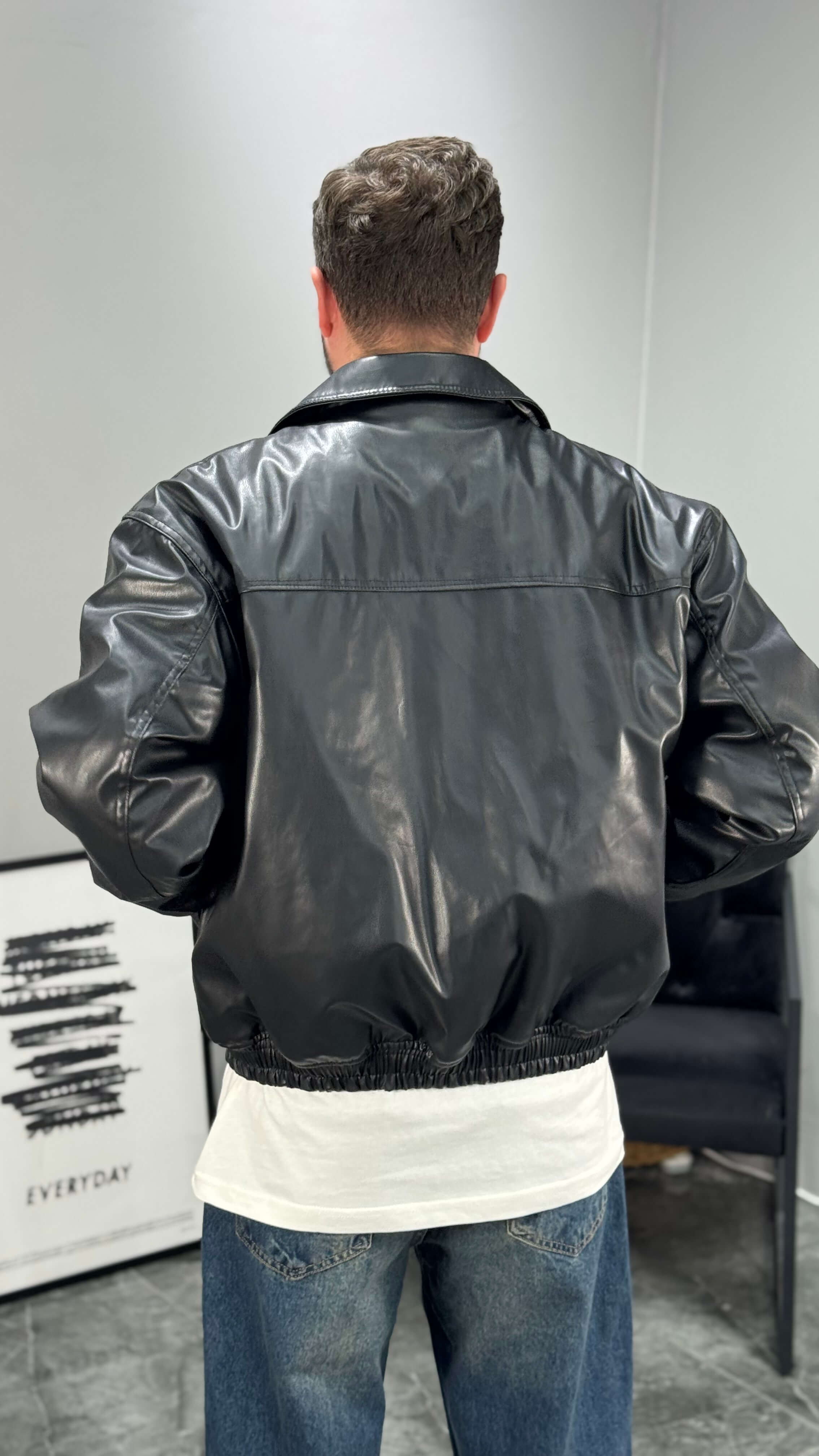 90's Boxy Fit Oversize Deri Bomber Mont