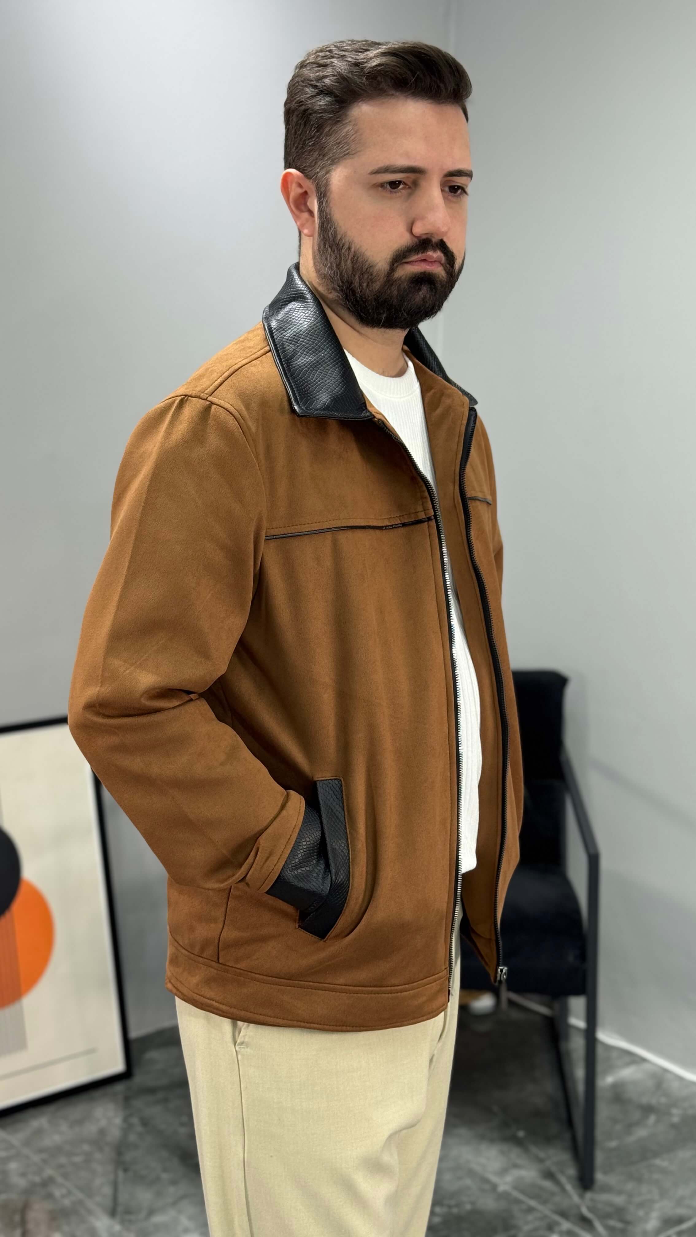 Lorvien Deri Detay Süet Ceket