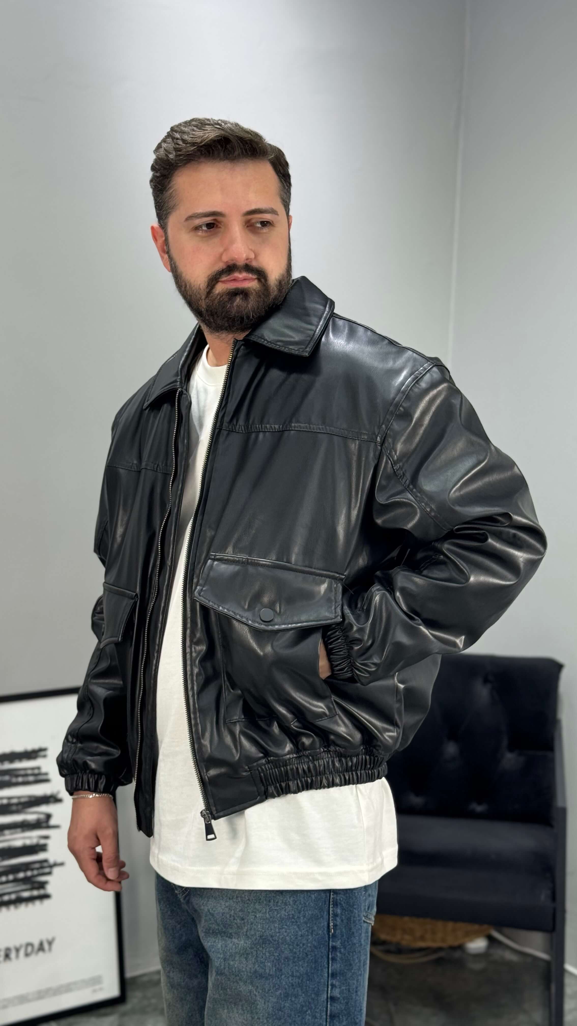 90's Boxy Fit Oversize Deri Bomber Mont