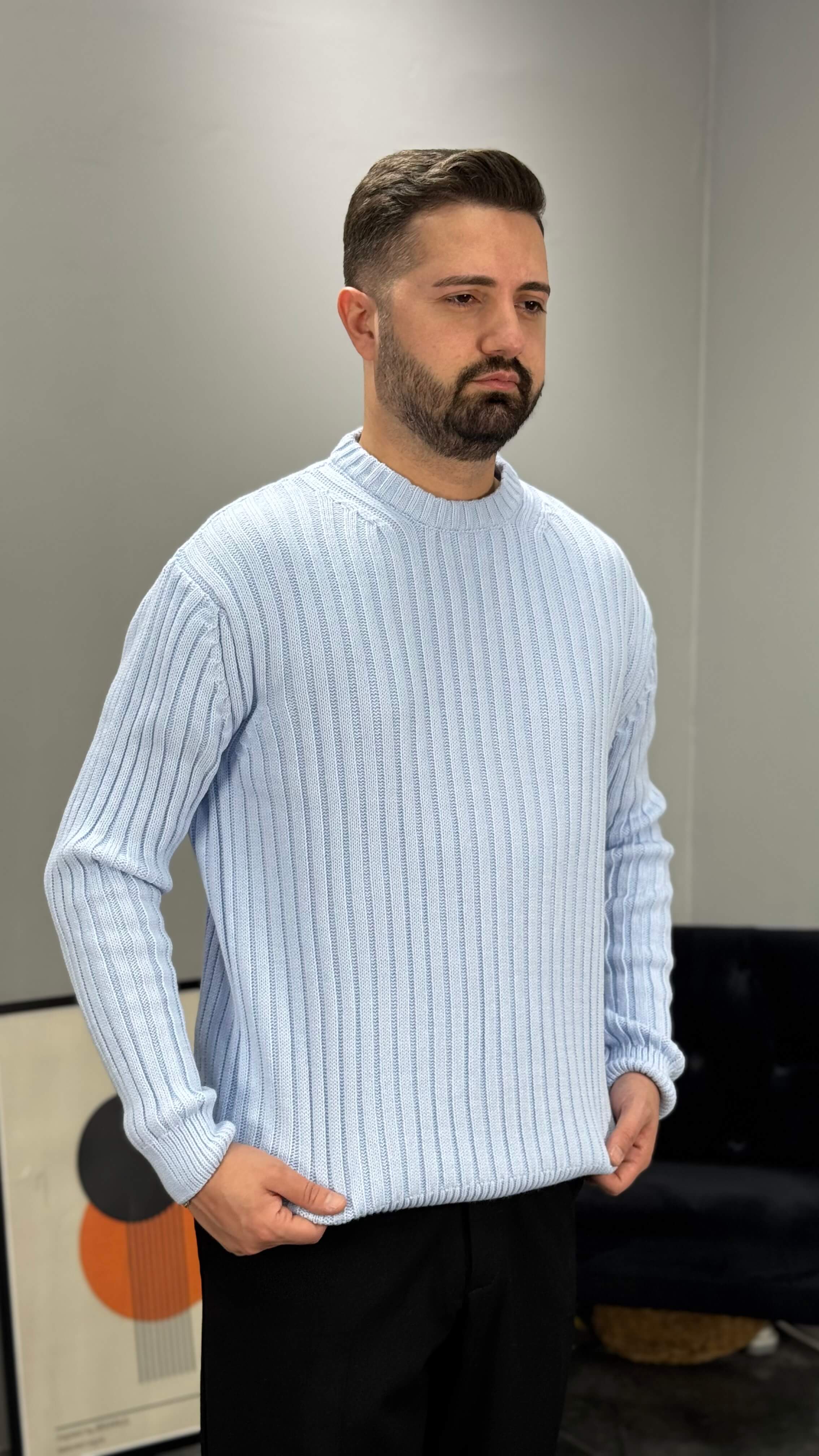 Oslin Premium Gramajlı Erkek Kazak - Bebe Mavi