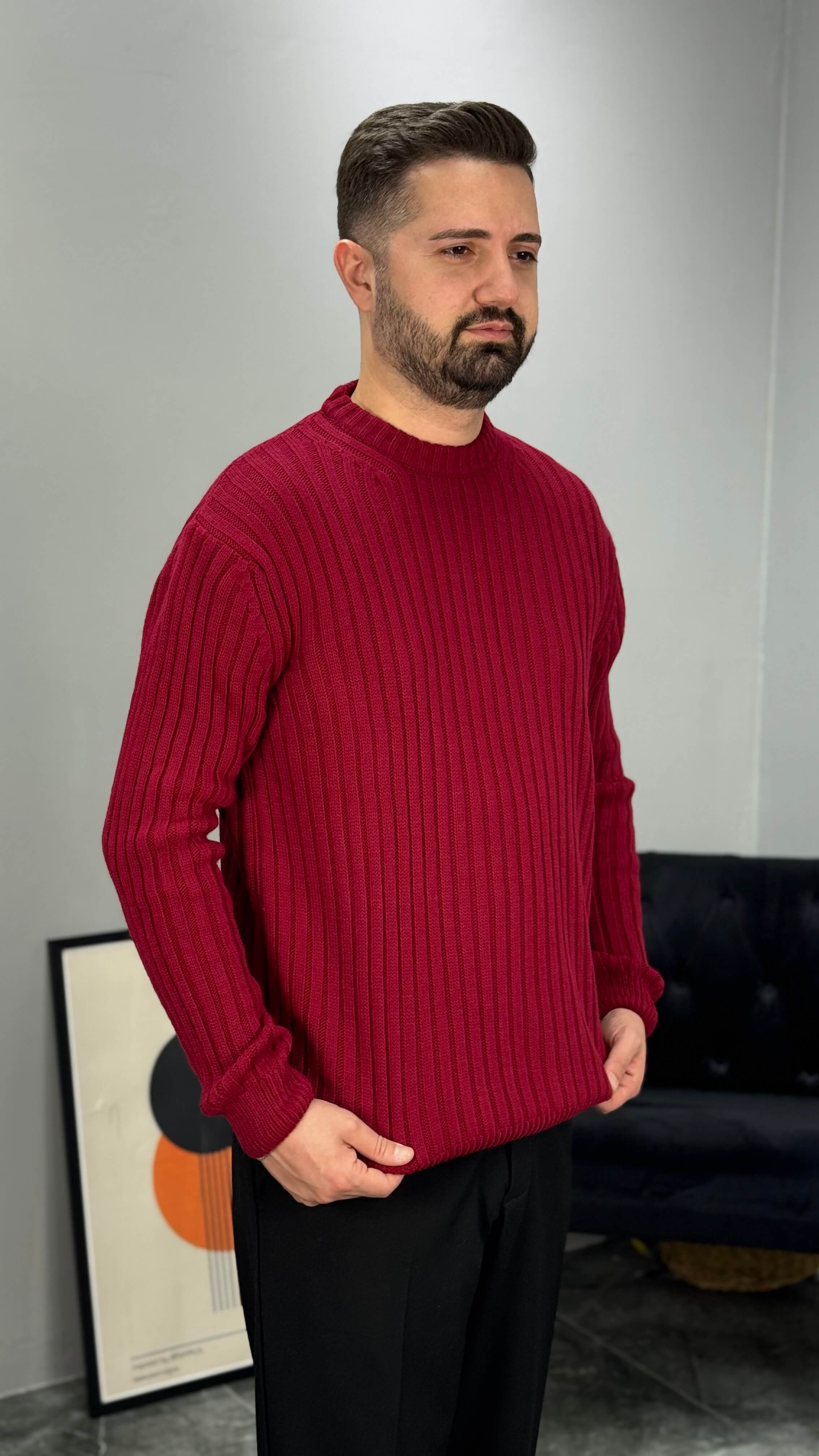 Oslin Premium Gramajlı Erkek Kazak - Vişne