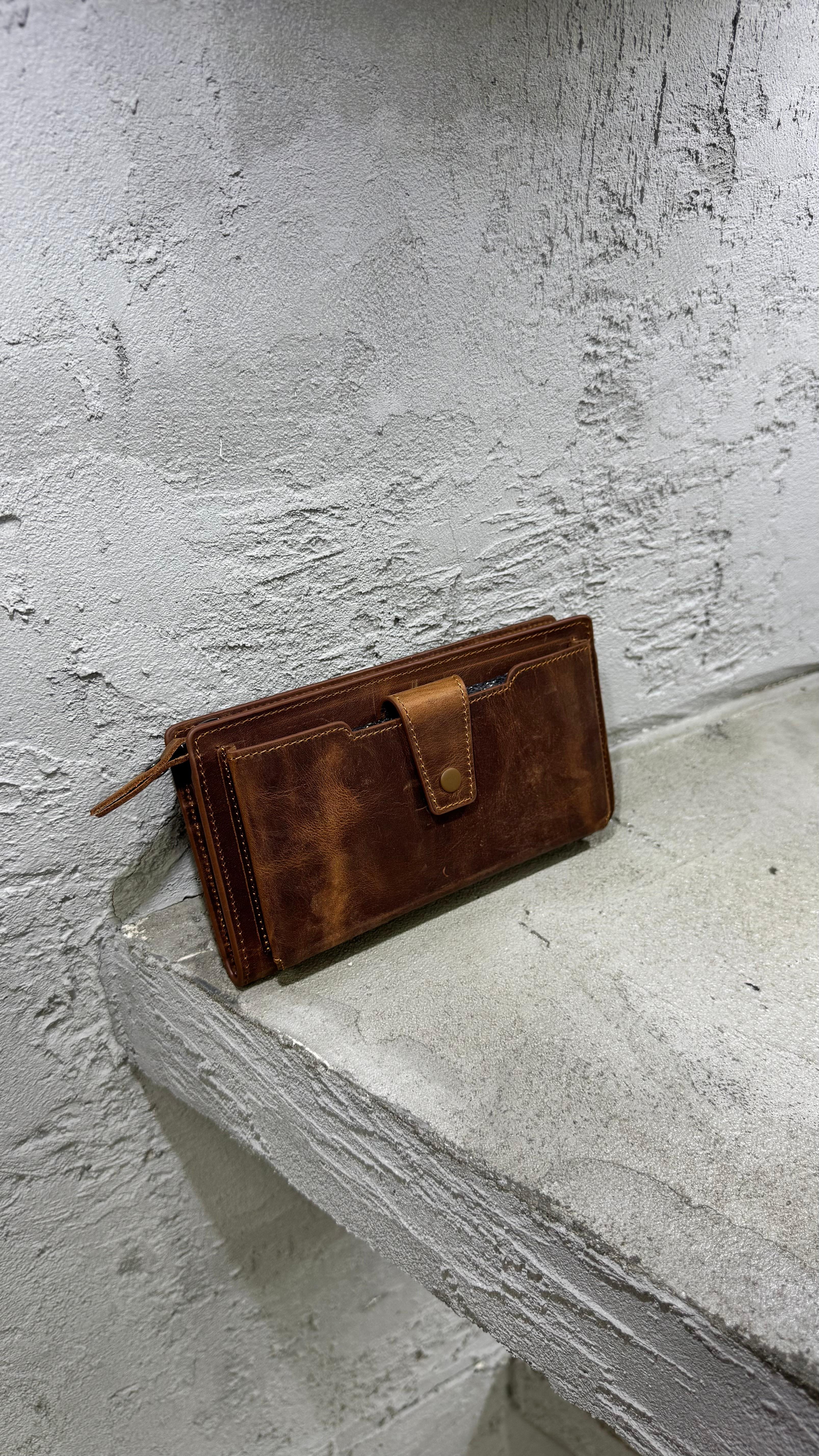 Premium Kalite %100 Hakiki Deri Erkek Portföy Cüzdan - Taba