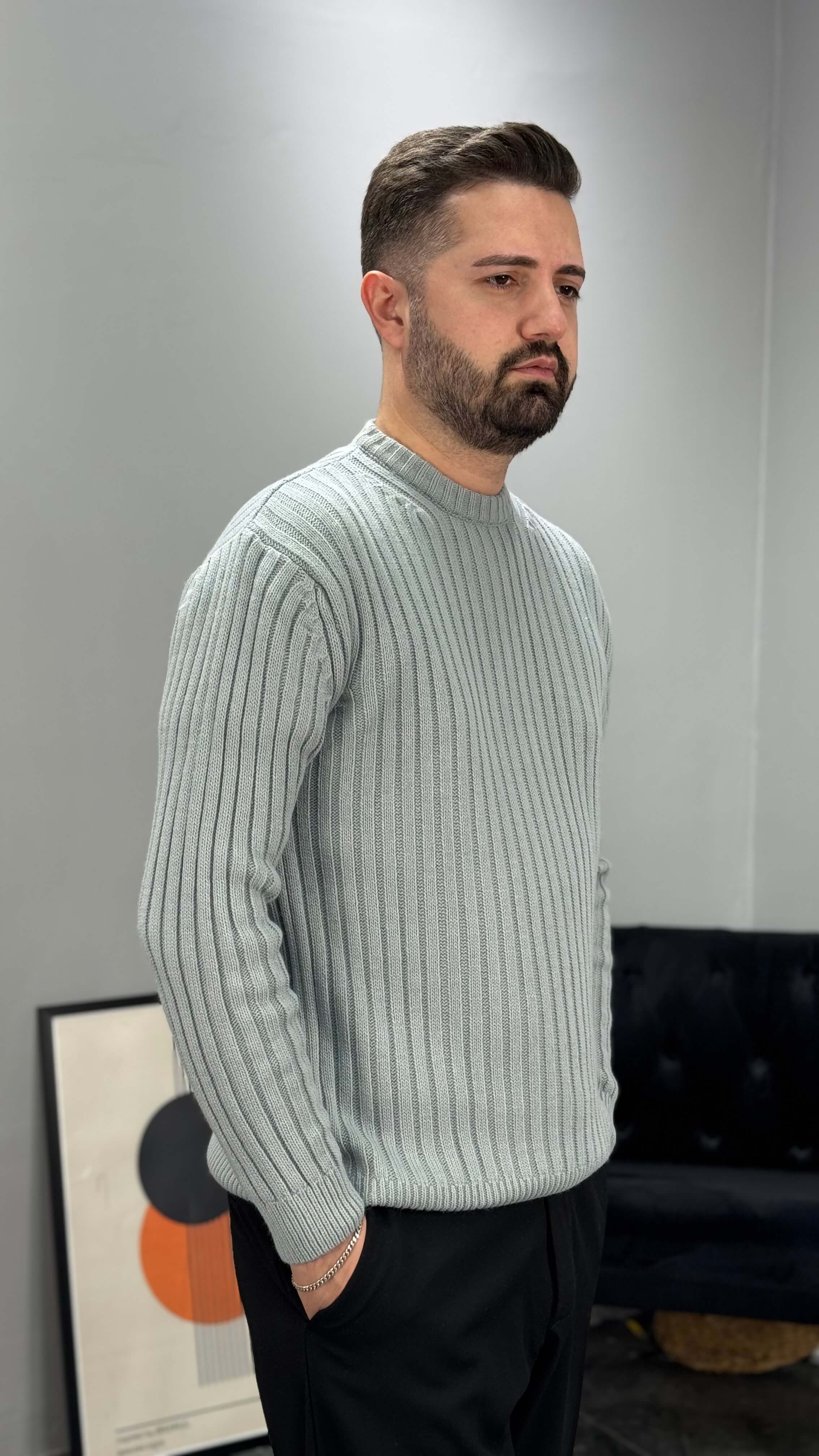 Oslin Premium Gramajlı Erkek Kazak - Gri