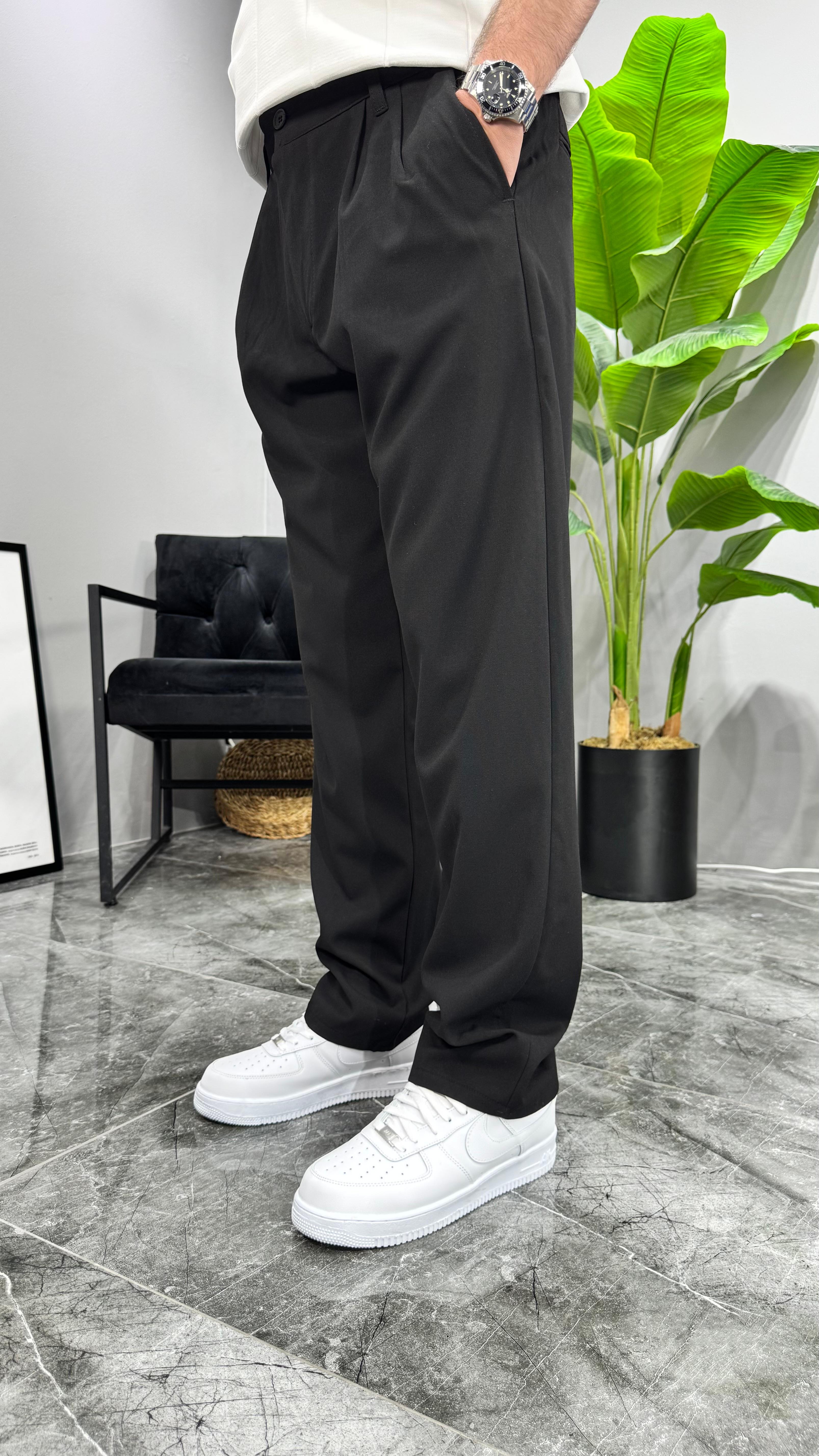 Premium Kemerli Baggy Erkek Pantolon - Siyah