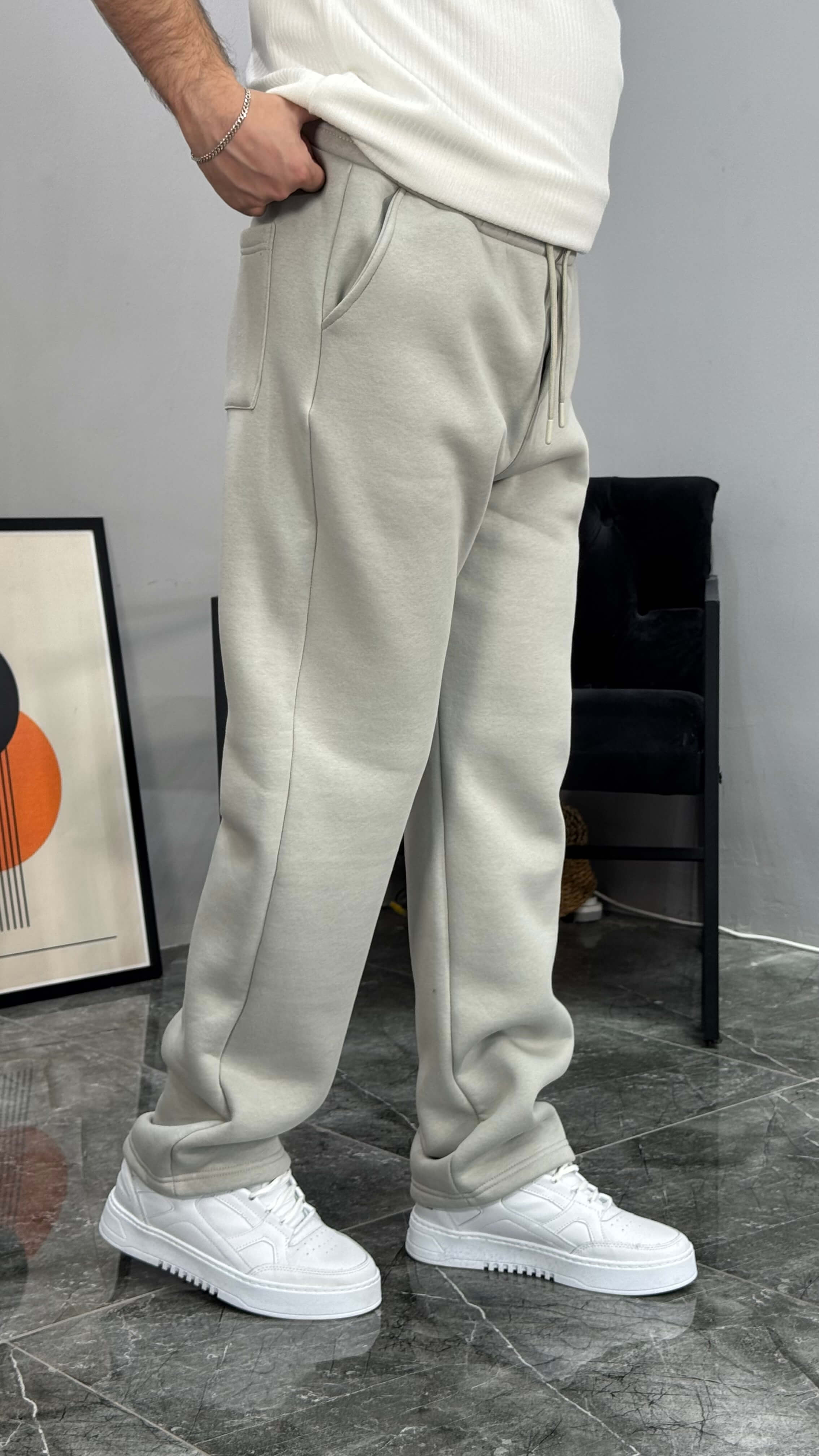 Baven Şardonlu Baggy Kalıp Eşofman - Taş