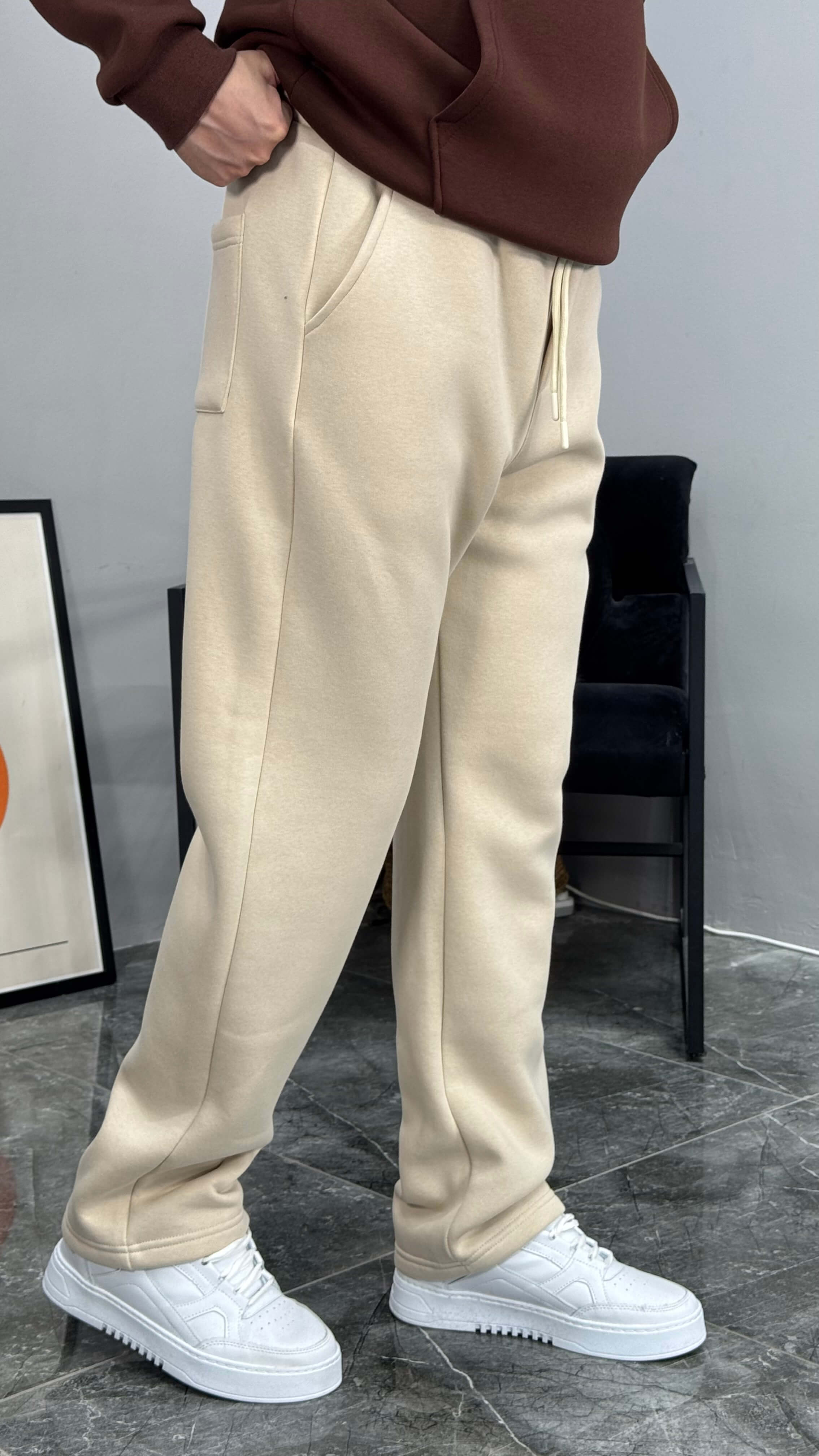 Baven Şardonlu Baggy Kalıp Eşofman - Krem