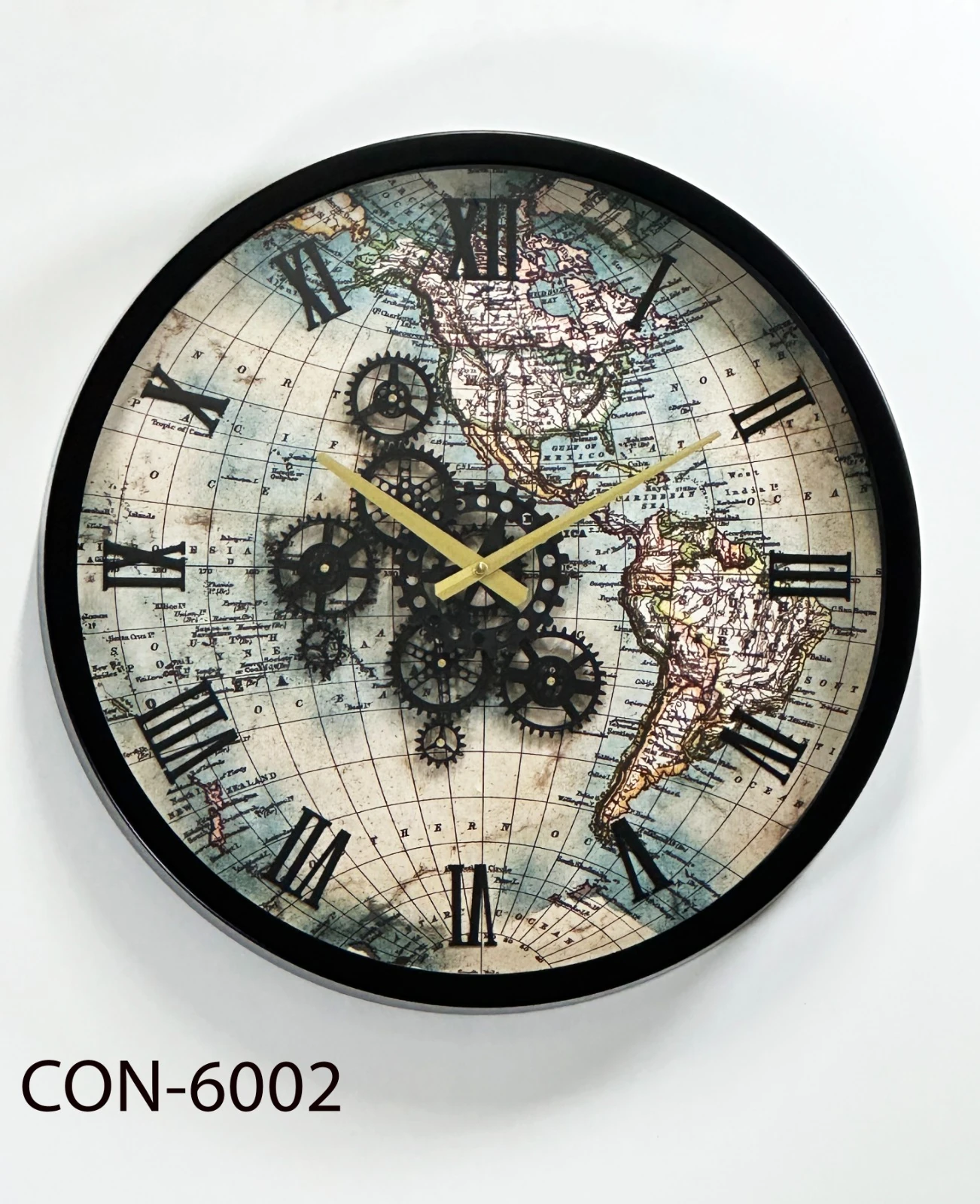 Dünya Haritalı Şık Duvar Saati - Siyah Çerçeve