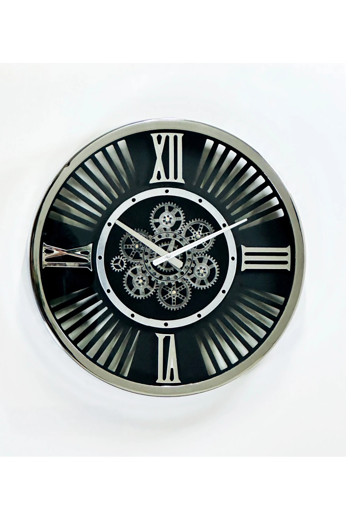 Çarklı Duvar Saati - Gümüş Ayna