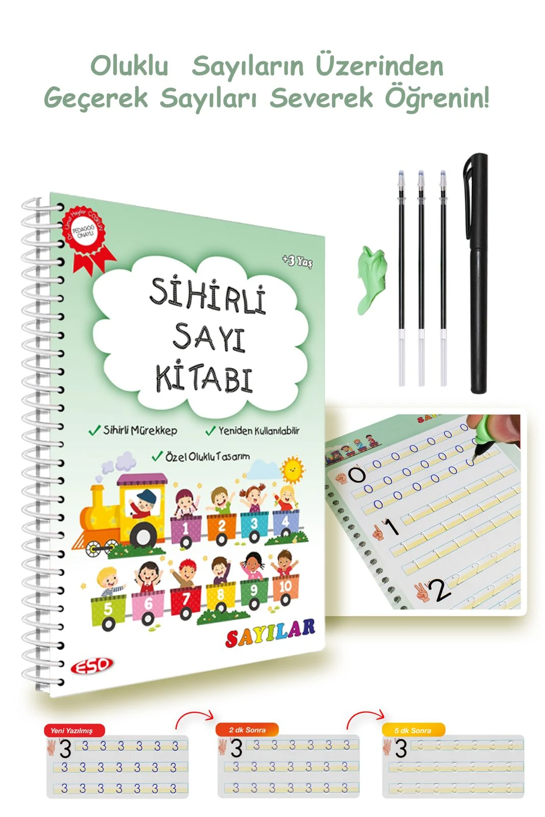 Eso Sihirli Sayı Alıştırma Kitabı - Oluklu Sihirli Kalemli Eğitici Eğlenceli Aktivite Kitabı (3-7 yaş)