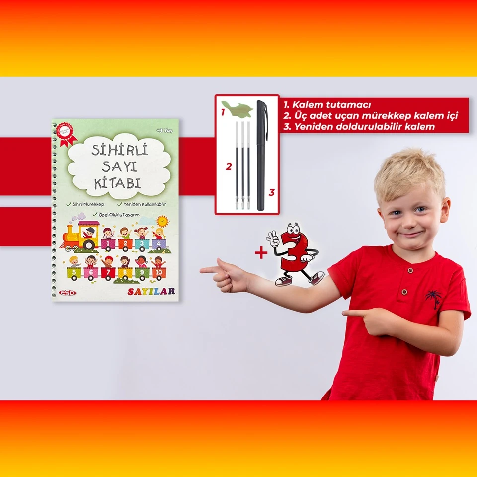 Eso Sihirli Sayı Alıştırma Kitabı - Oluklu Sihirli Kalemli Eğitici Eğlenceli Aktivite Kitabı (3-7 yaş)