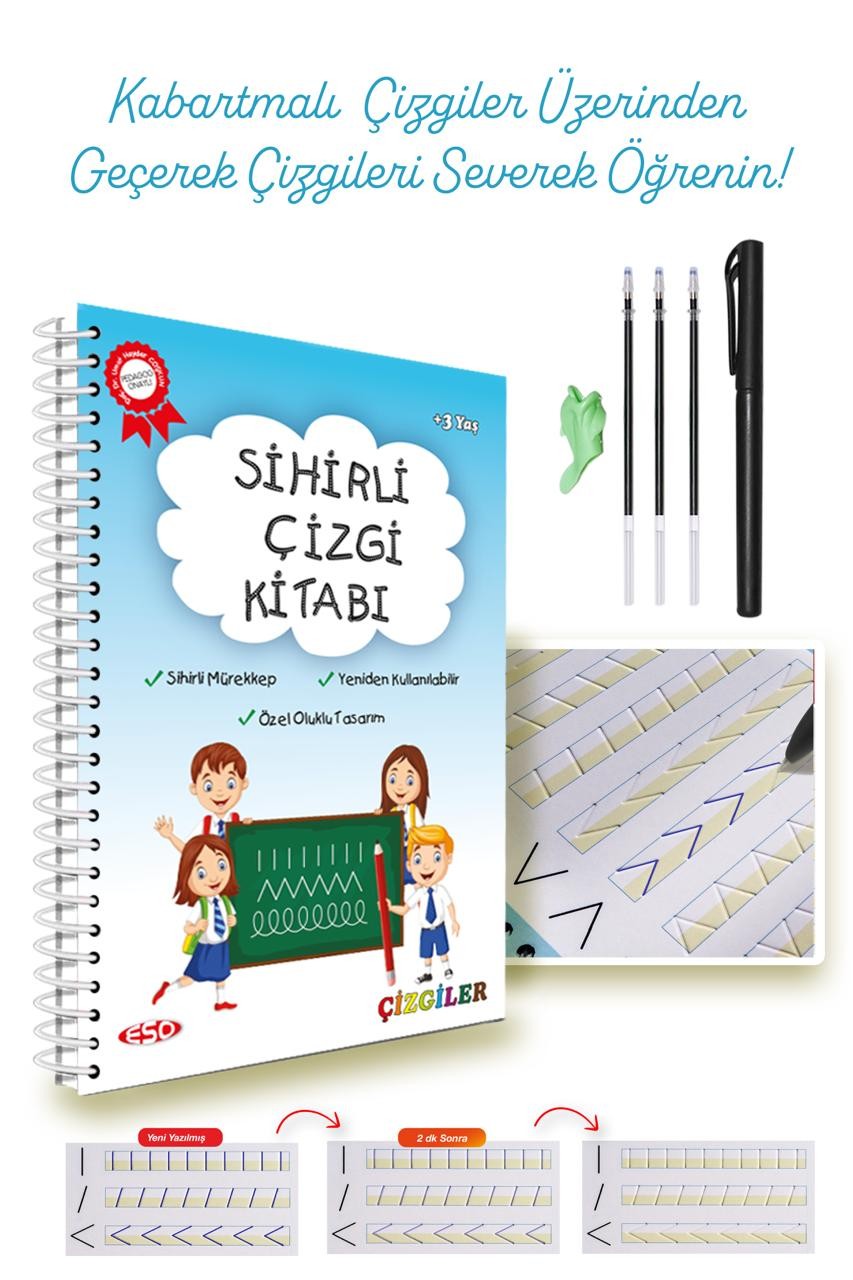 Eso Sihirli Çizgi Alıştırma Kitabı | Oluklu Sihirli Uçan Kalemli Eğitici Kitap