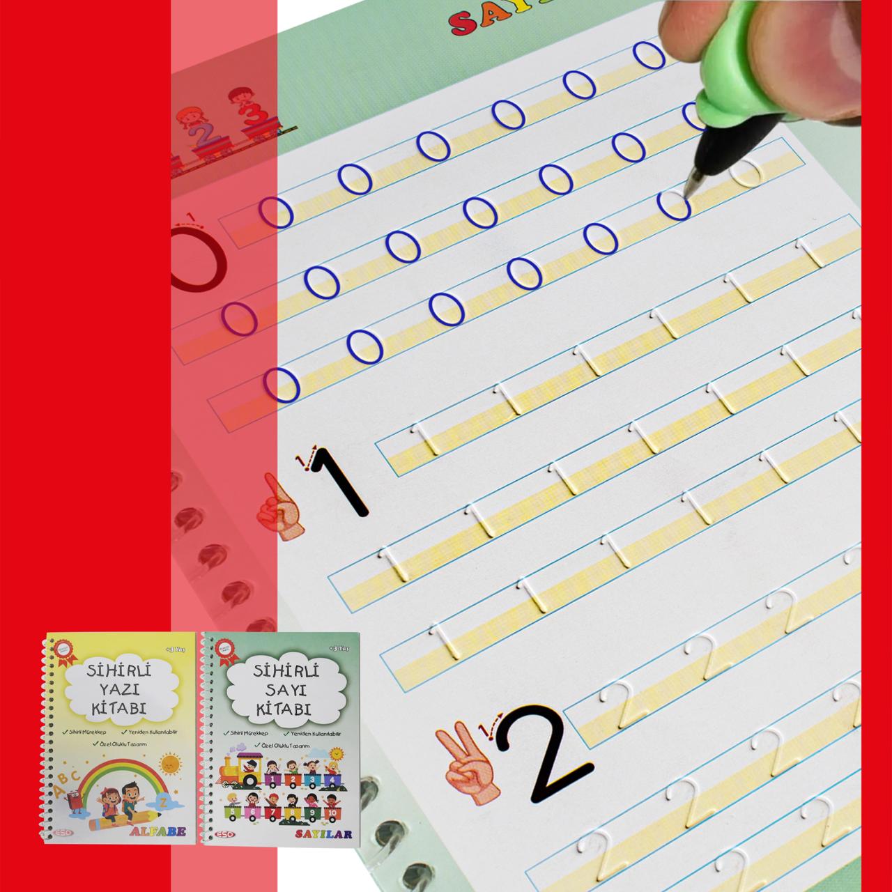 Eso Yazmayı Çizmeyi Sevdiren 4'lü Sihirli Alıştırma Kitabı - Oluklu(kabartmalı) Sihirli Uçan Kalemli