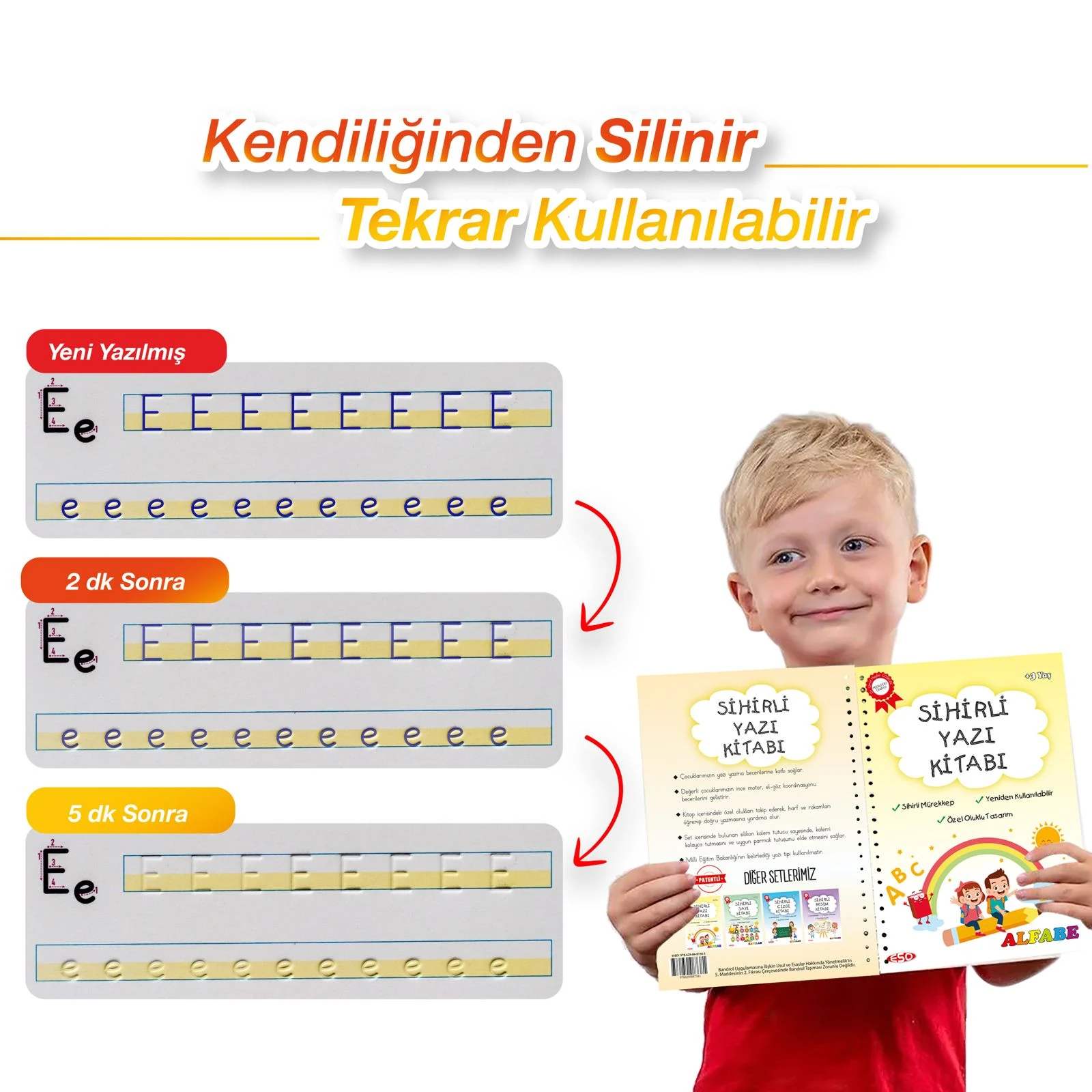 Eso Sihirli Yazı Alıştırma Kitabı -  Oluklu Sihirli Kalemli Eğitici Aktivite Kitabı (3-7 yaş)