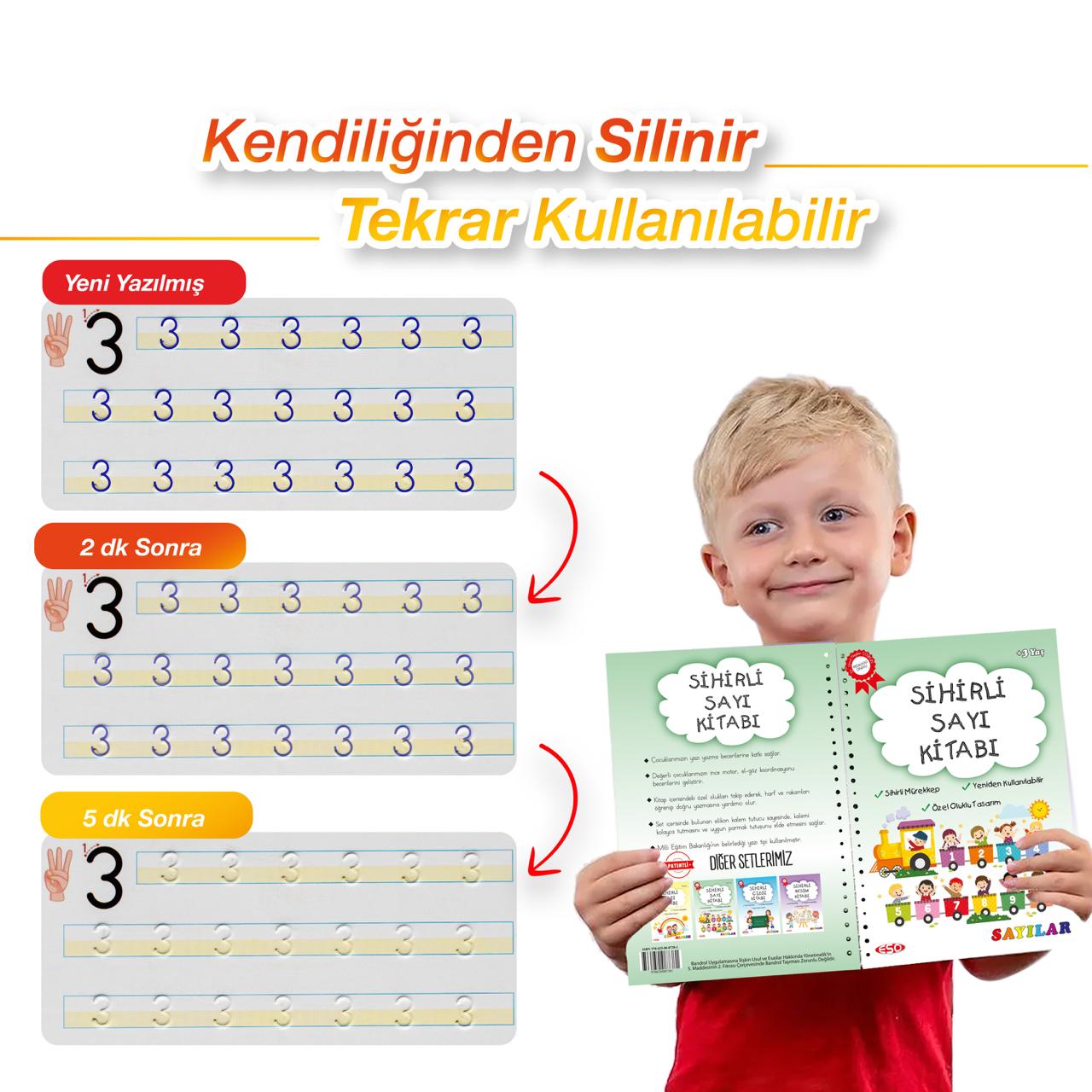 Eso Yazmayı Çizmeyi Sevdiren 4'lü Sihirli Alıştırma Kitabı - Oluklu(kabartmalı) Sihirli Uçan Kalemli