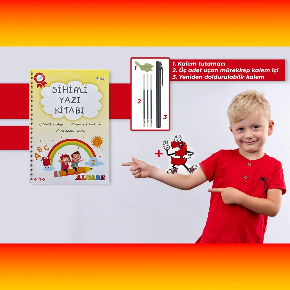 Eso Sihirli Yazı Alıştırma Kitabı -  Oluklu Sihirli Kalemli Eğitici Aktivite Kitabı (3-7 yaş)