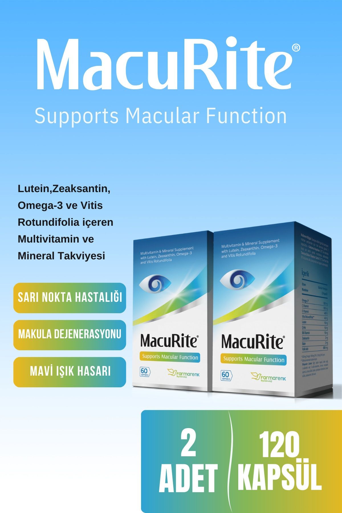 60 Softgel Kapsül- Lutein Zeaksantin Içeren Göz Vitamini X2 Adet
