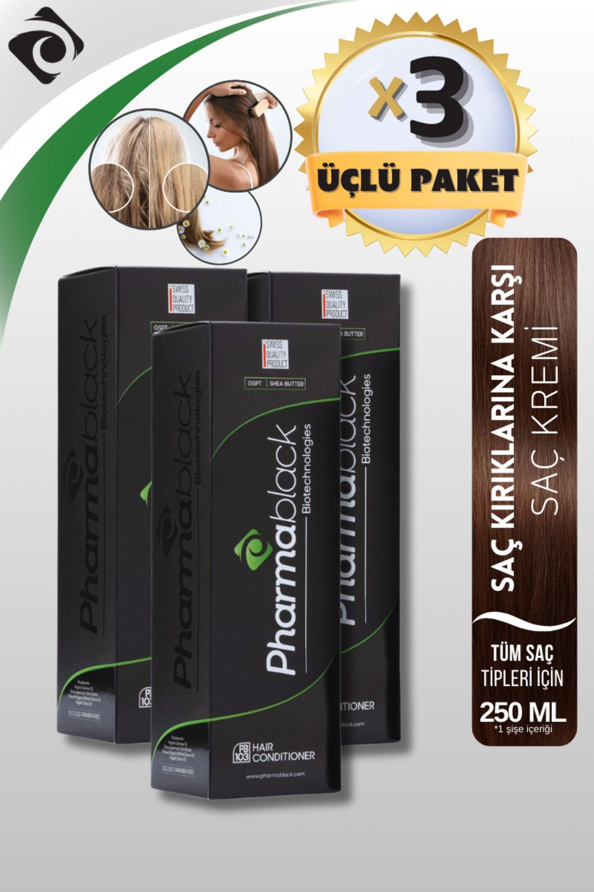 PHARMABLACK - Besleyici Saç Bakım Kremi - Hair Conditioner 3 adet