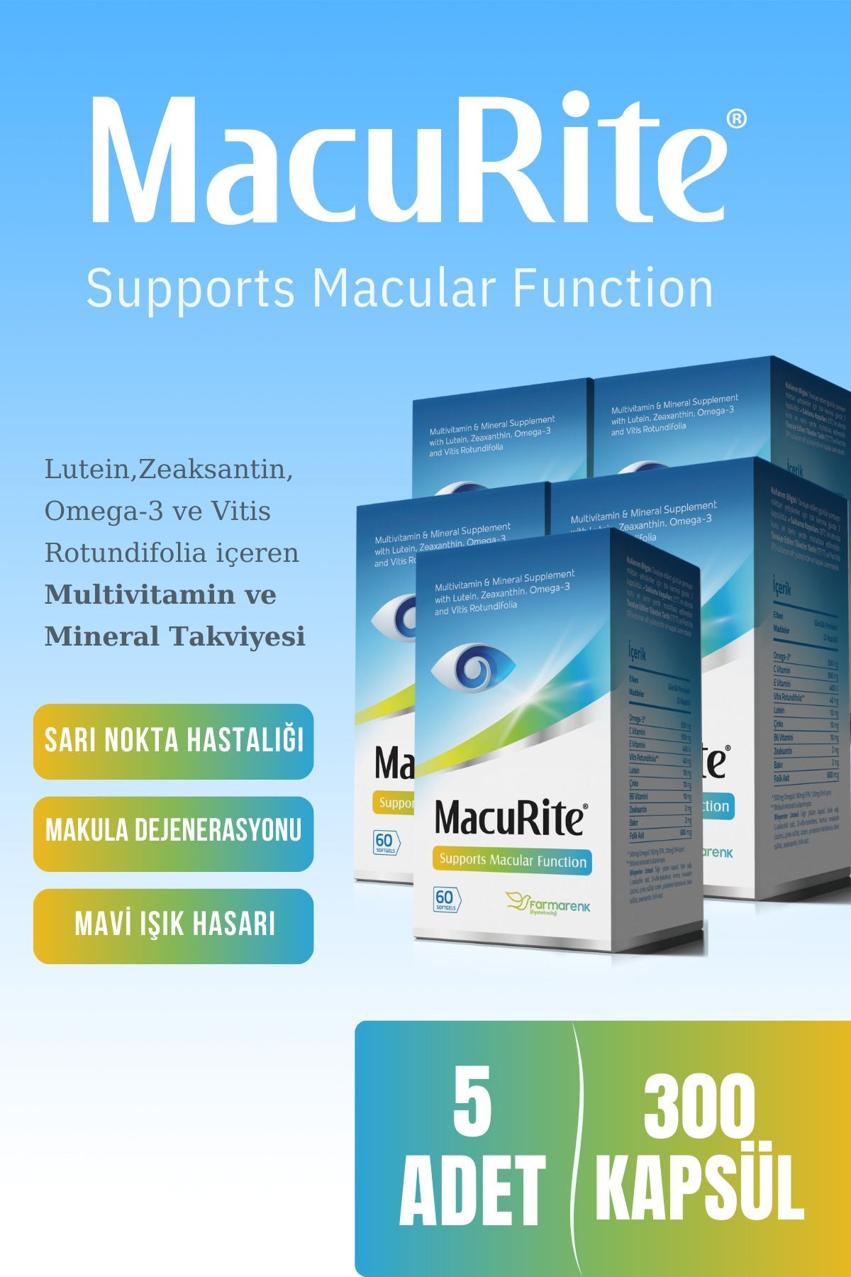 60 Softgel Kapsül- Lutein Zeaksantin Içeren Göz Vitamini 5'Lİ
