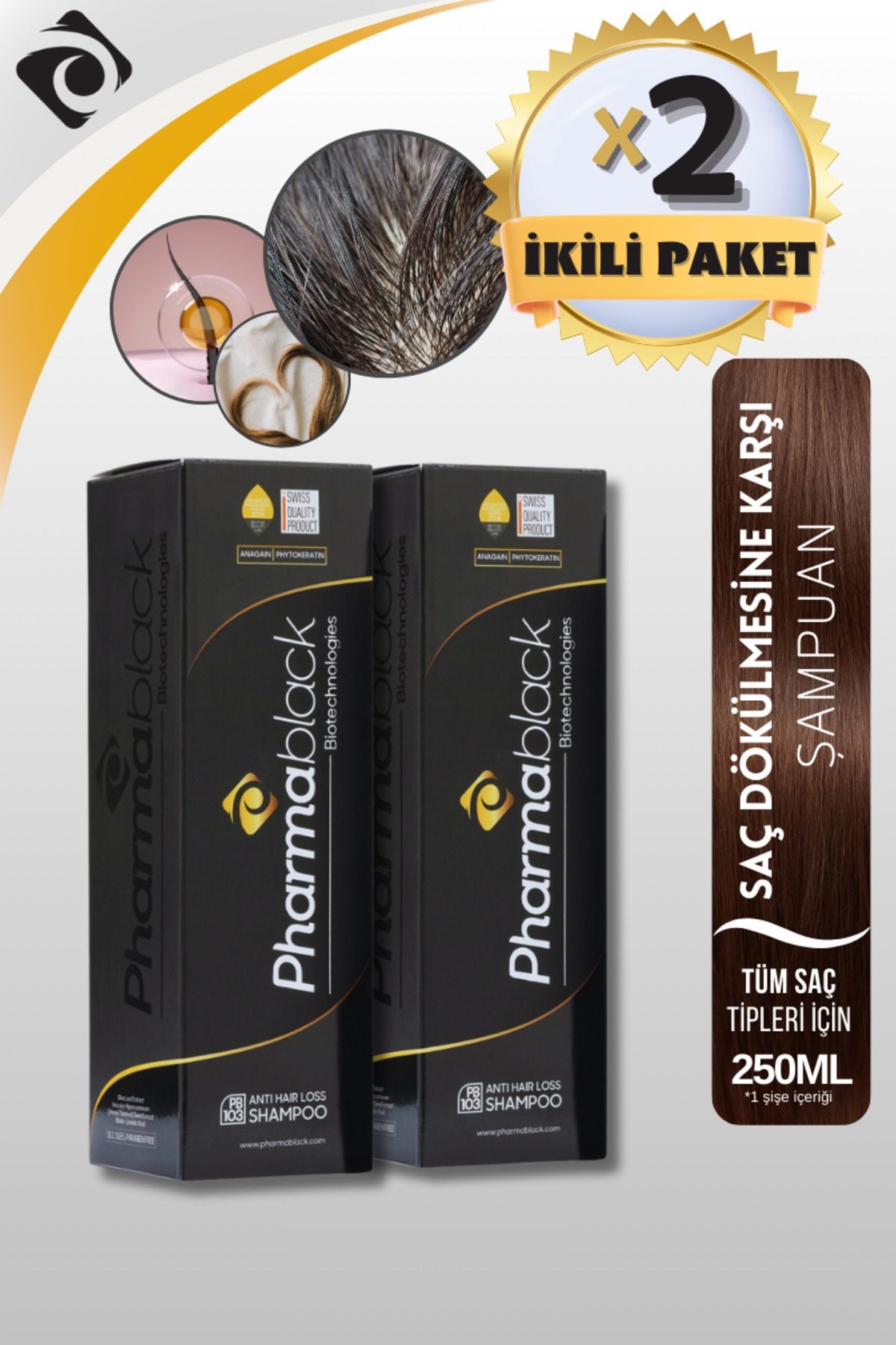 Saç Dökülmesine Karşı Şampuan Anagain Phtokertatin BIOTIN Zeytin Yaprağı At Kestanesi 250 ml 2adet