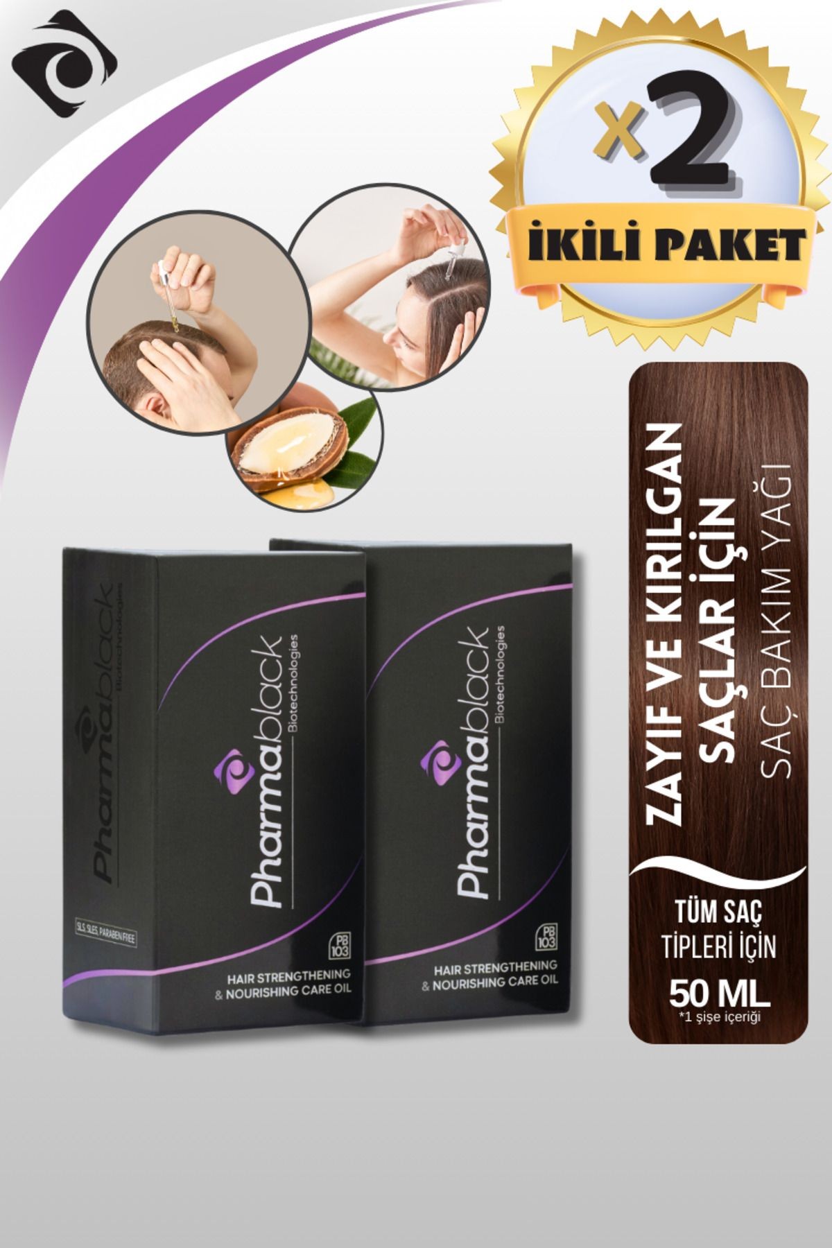 PHARMABLACK - Dökülme Karşıtı, Hızlı Saç Uzatma, Besleyici Ve Onarıcı Saç Bakım Yağı 50 Ml 2 adet