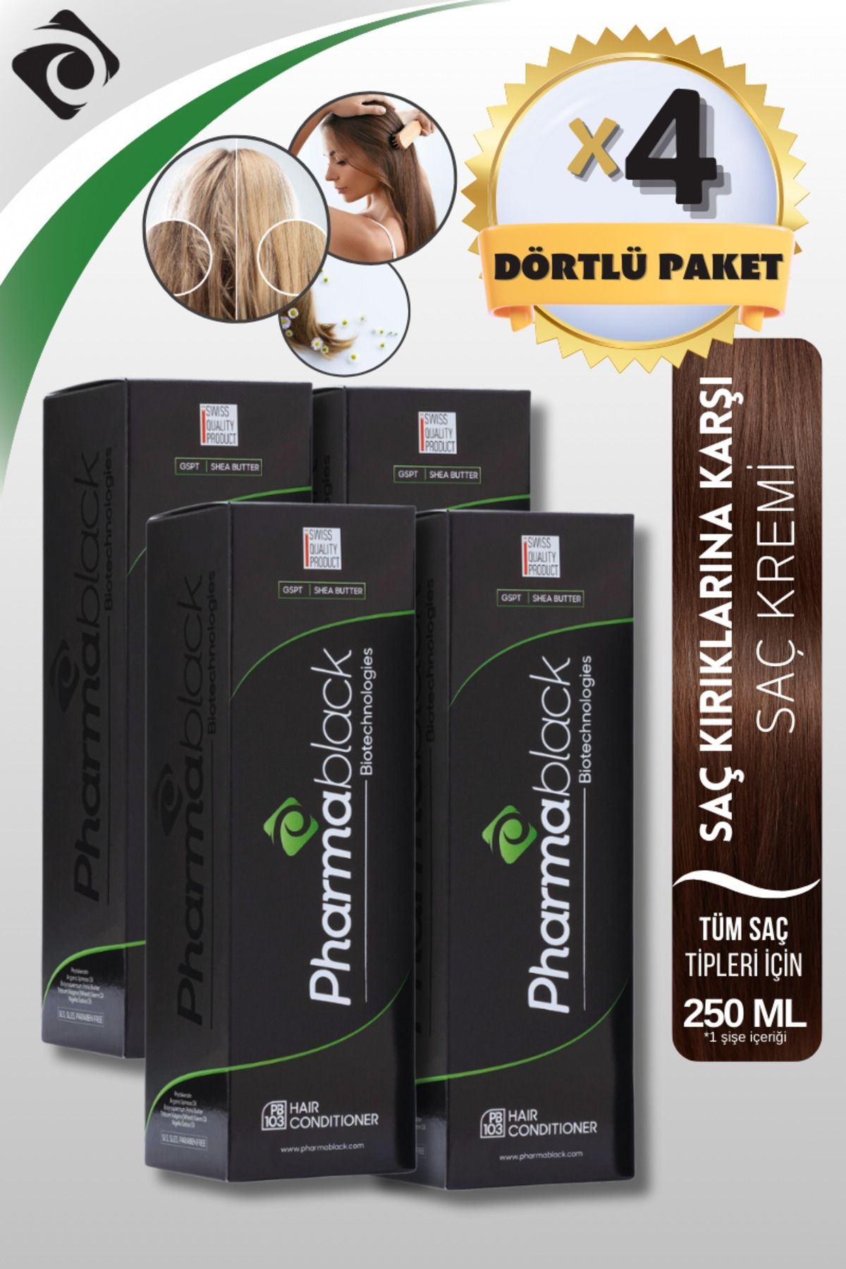 PHARMABLACK - Besleyici Saç Bakım Kremi - Hair Conditioner 4 adet