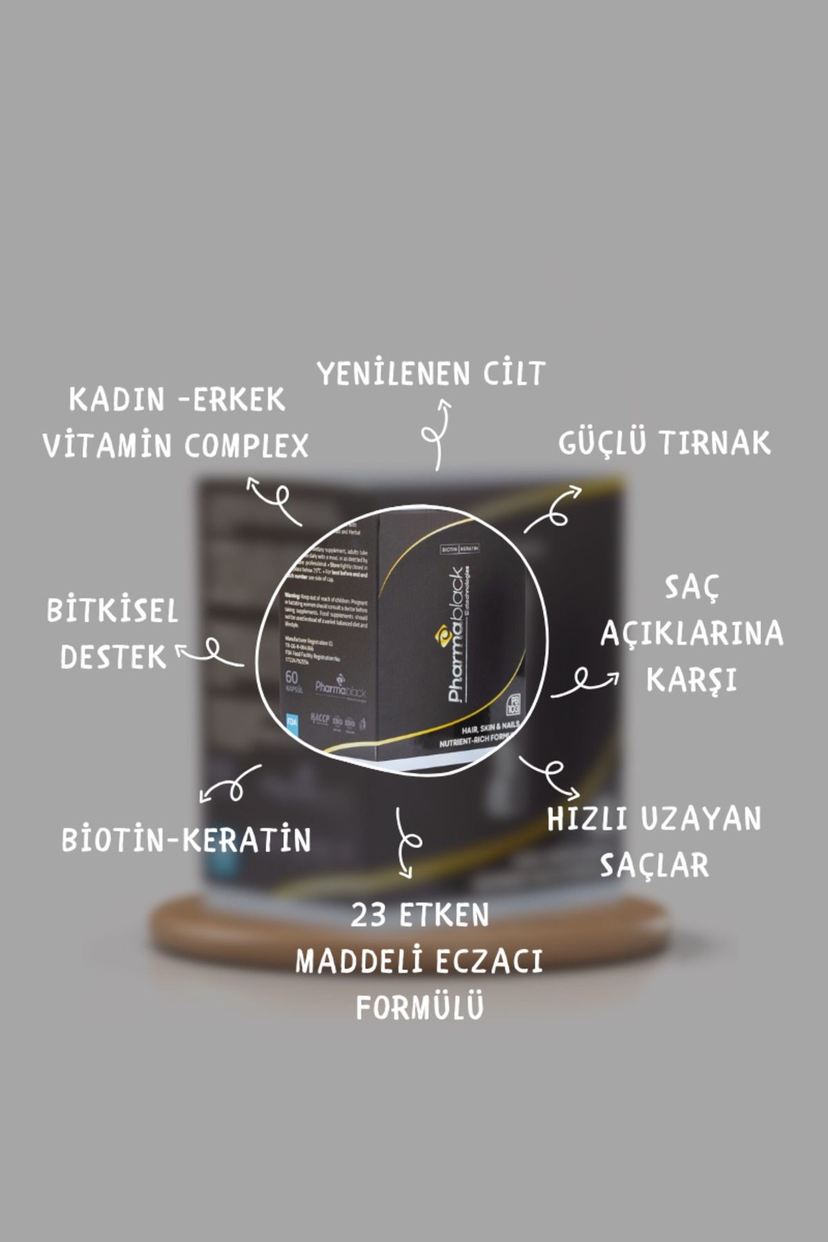 PHARMABLACK -Saç Dökülmelerine Karşı Biotin & Keratin Vitamin Complex 60 Kapsül- 2 KUTU(120KAPSÜL)