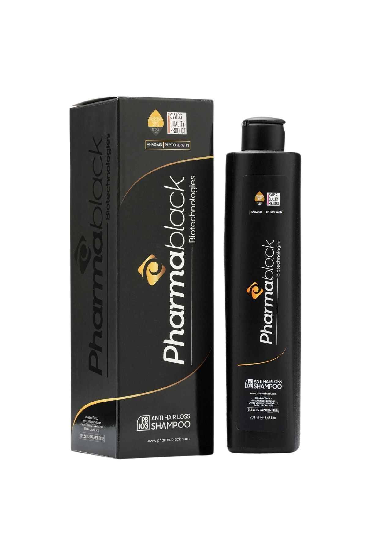 PHARMABLACK - Saç Dökülmesine Karşı Şampuan Anagain Phtokertatin Bioitn, Zeytin Yaprağı At Kestanesi 250 ml 5adet