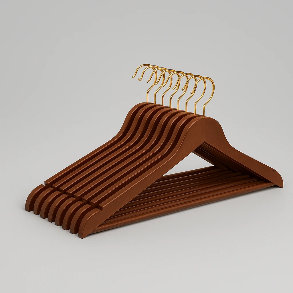 Ceviz Ahşap Gold Kancalı Elbise Pantolon Askısı