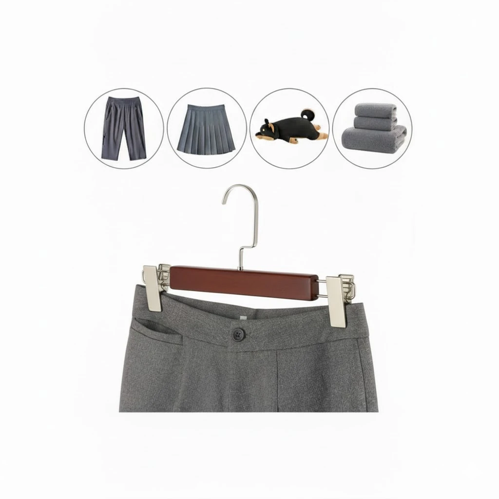 Ceviz Ahşap Gümüş Lama Kancalı Pantolon Etek Askısı