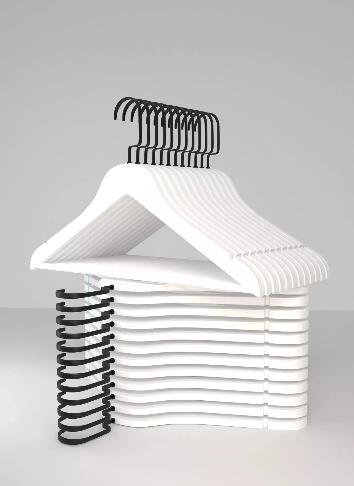 Beyaz Ahşap Siyah Lama Kancalı Elbise Pantolon Askısı