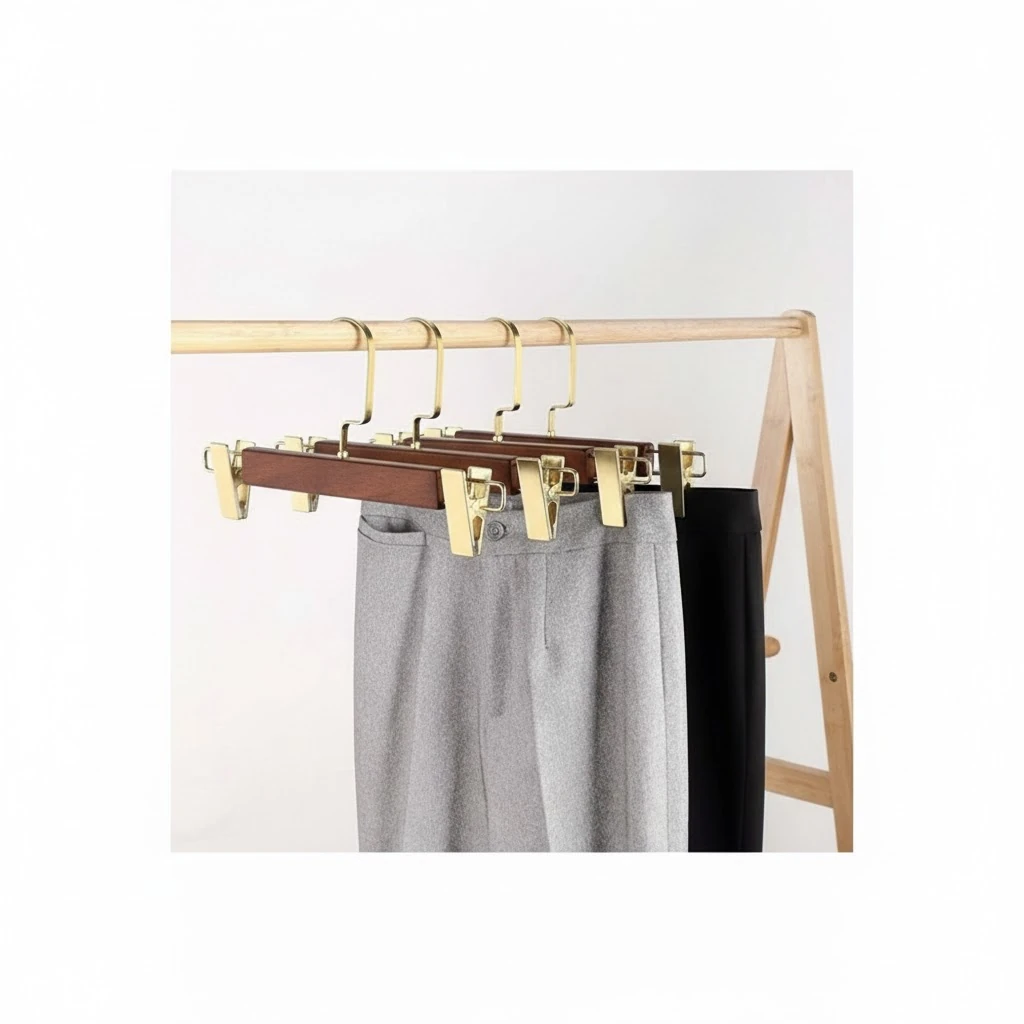 Ceviz Ahşap Gold Lama Kancalı Pantolon Etek Askısı 10 Adet